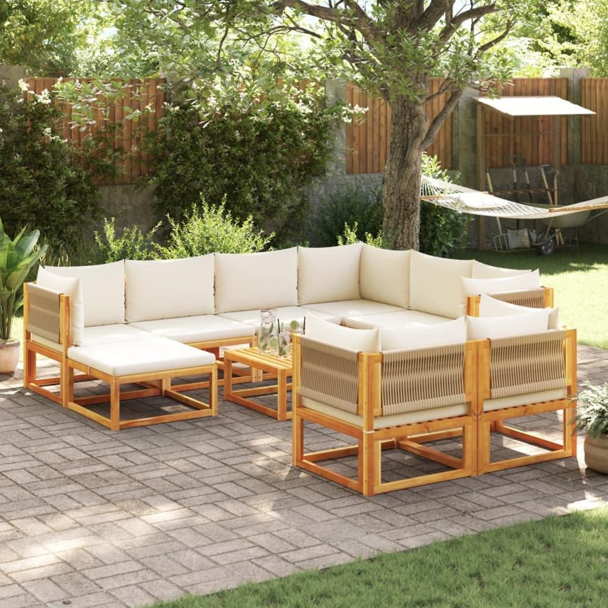 VIDAXL Salon de jardin avec coussins 10 pcs bois d'acacia solide