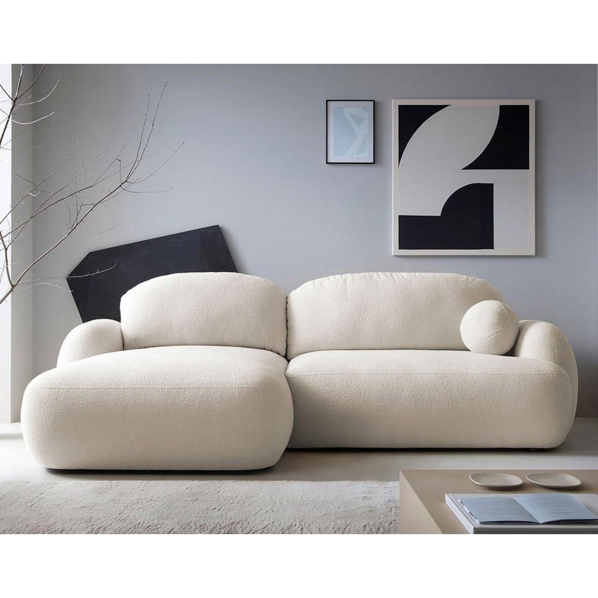 BEST MOBILIER Berenice - canapé d'angle gauche 4 places convertible avec coffre en tissu bouclette