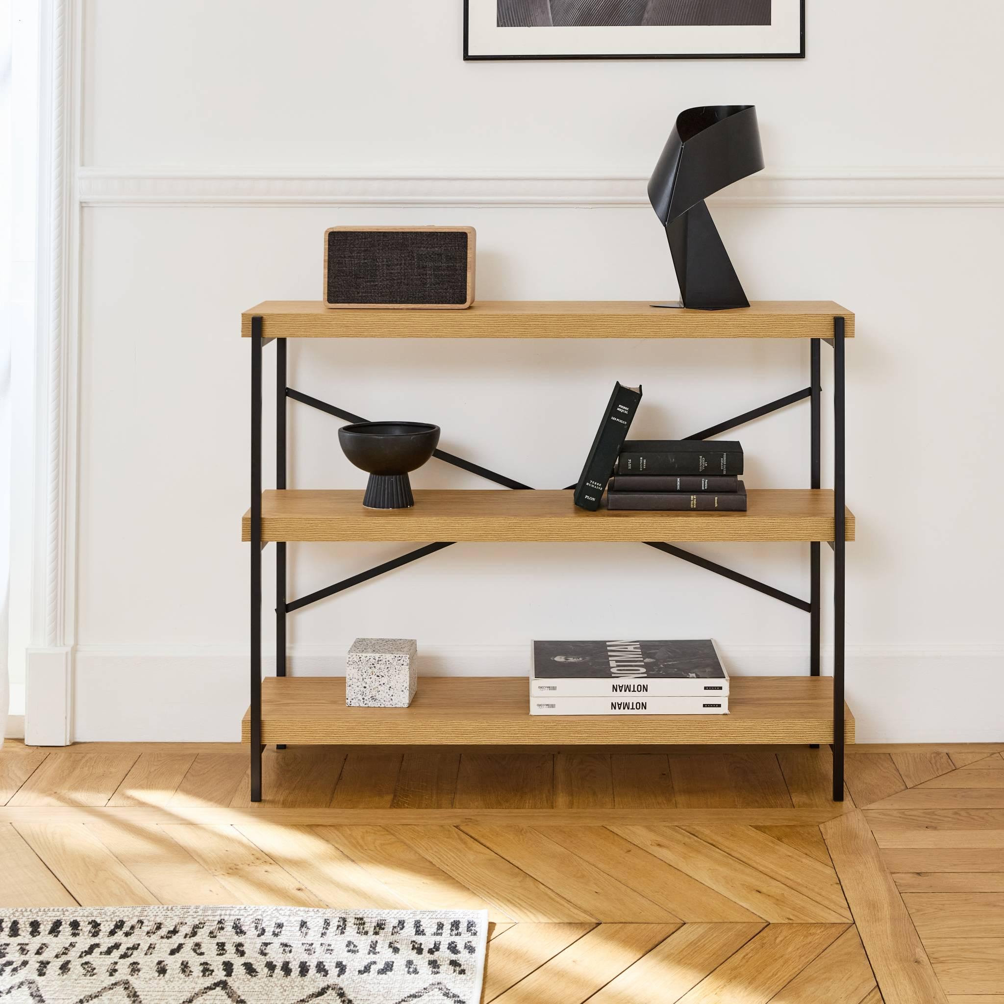 Voir la diapositive 2 : SWEEEK Etagère 3 niveaux industrielle effet frêne et métal - LOFT L 100 x l 30 x H 79cm