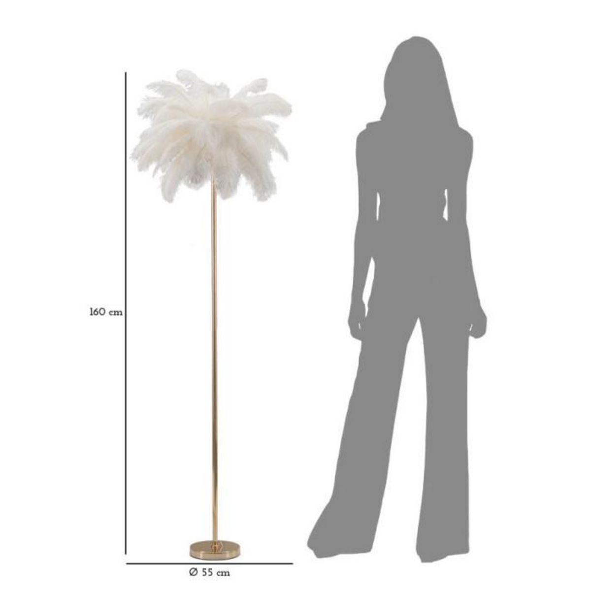 Paris Prix Lampadaire Imitation Plume  Palm  160cm Or & Blanc
