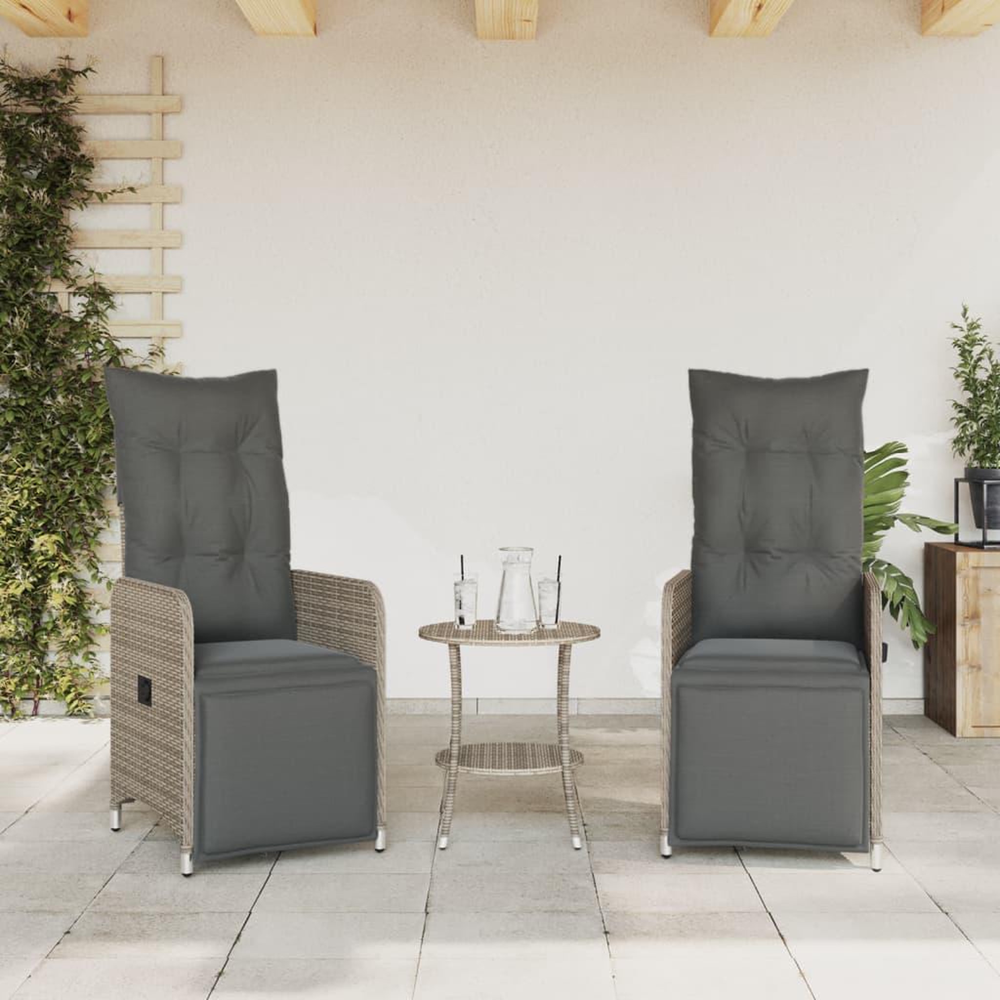 Voir la diapositive 3 : VIDAXL Chaises inclinables de jardin lot de 2 et coussins gris rotin