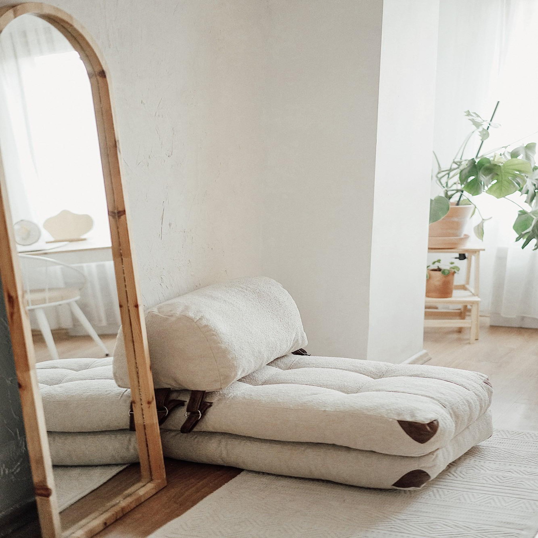 Voir la diapositive 2 : Habitat et Jardin Fauteuil-lit en tissu  fold  - 80 x 60 x 70 cm - crème