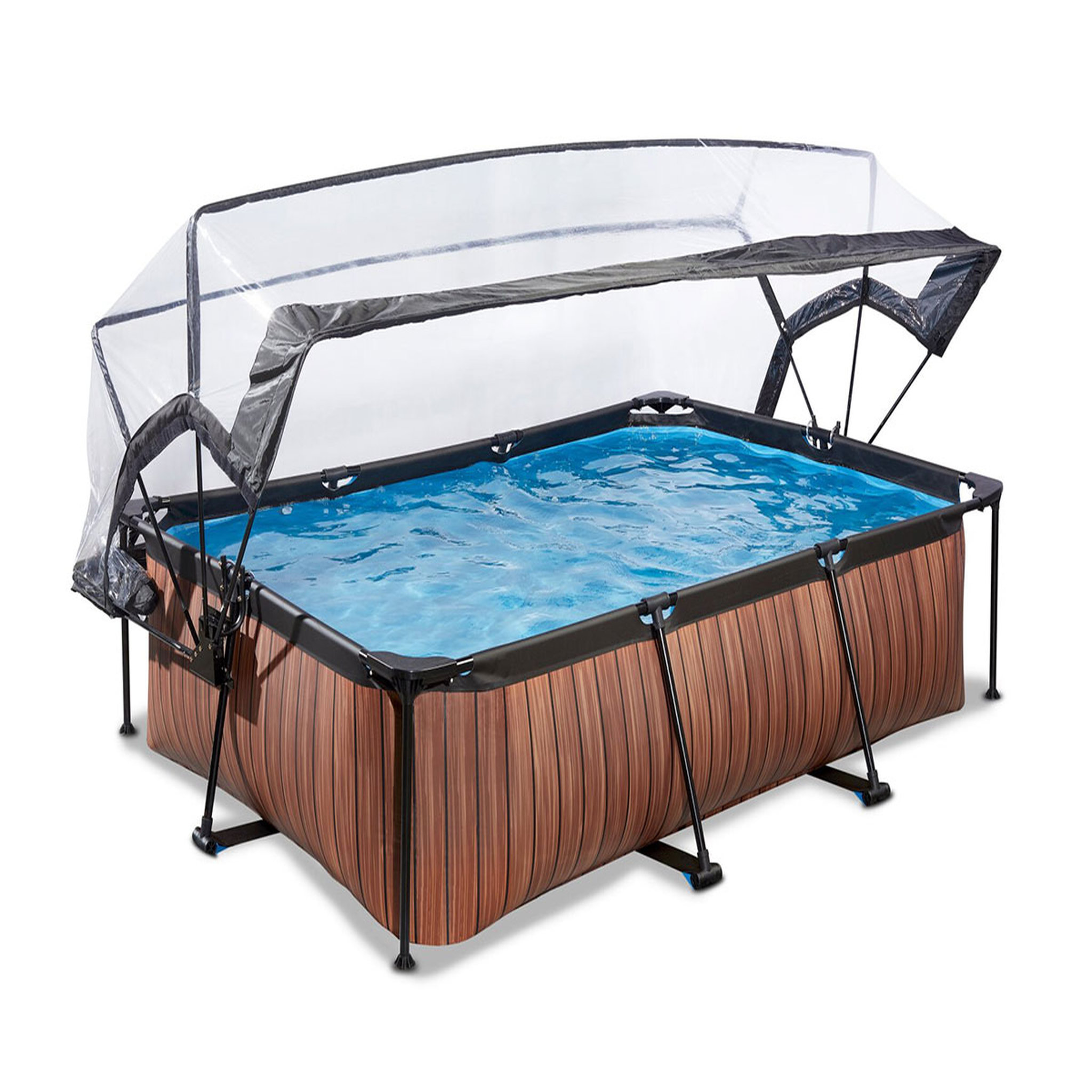 Voir la diapositive 1 : EXIT TOYS Piscine tubulaire Wood rectangulaire 2,20 x 1,50 x 0,65 m avec dôme - Exit Toys