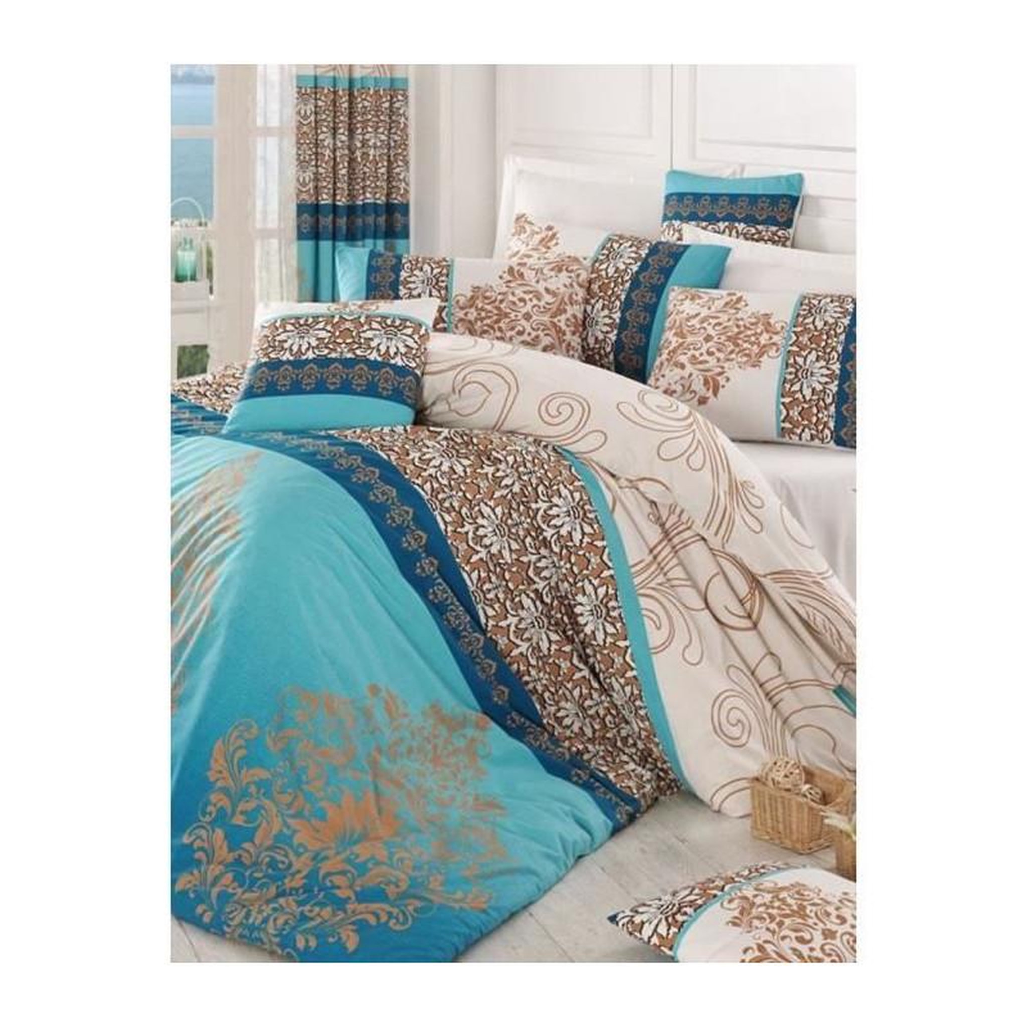 Voir la diapositive 4 : GENERIQUE Parure de lit - 1 housse de couette 220 x 240 cm + 2 taies d'oreiller 60 x 60 cm - 100% coton renforcé - Turquoise