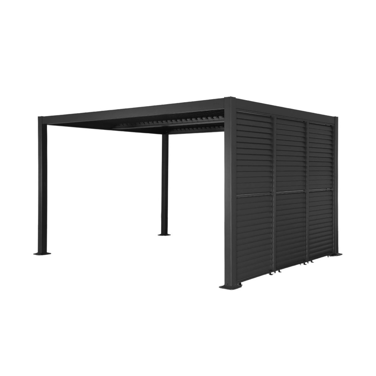 SWEEEK Pergola bioclimatique aluminium et acier 4x3m + 3 persiennes 100cm à lames orientables anthracite Palace
