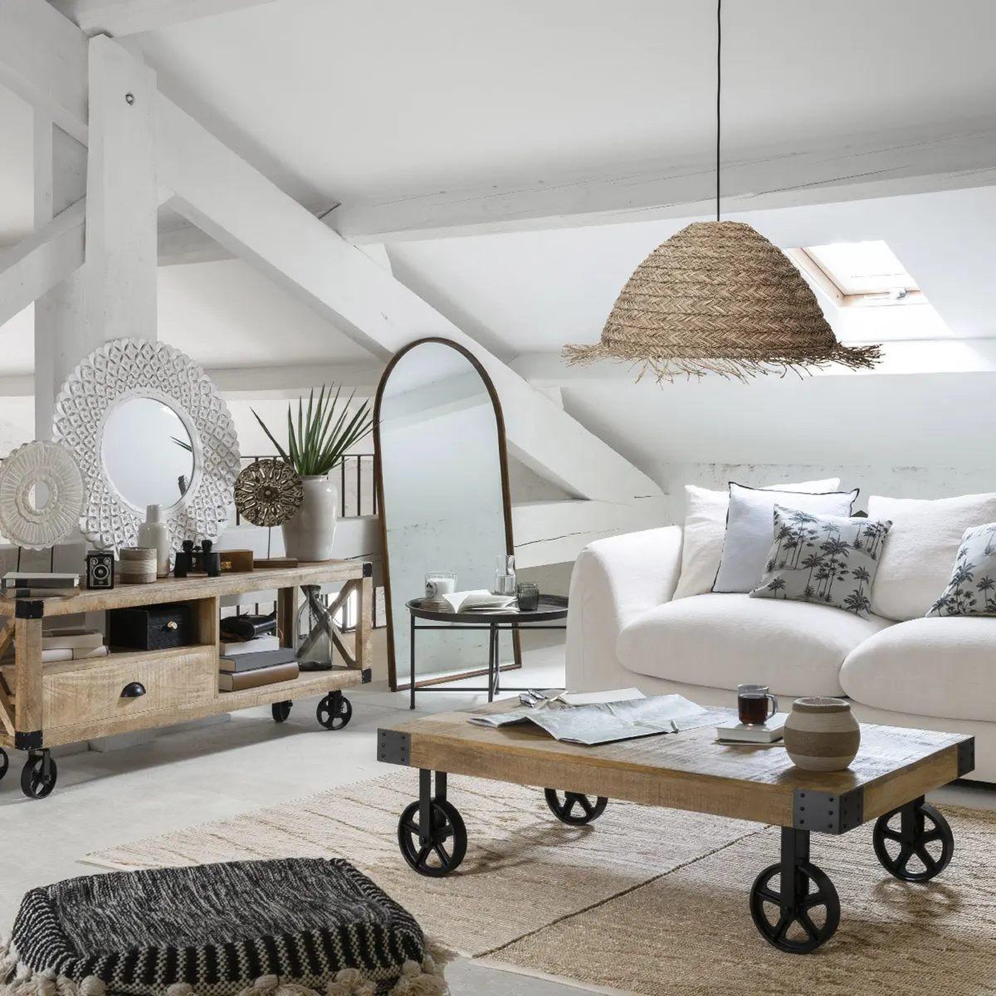 Voir la diapositive 5 : ATMOSPHERA Lampe suspension en roseau  sea view  56cm naturel