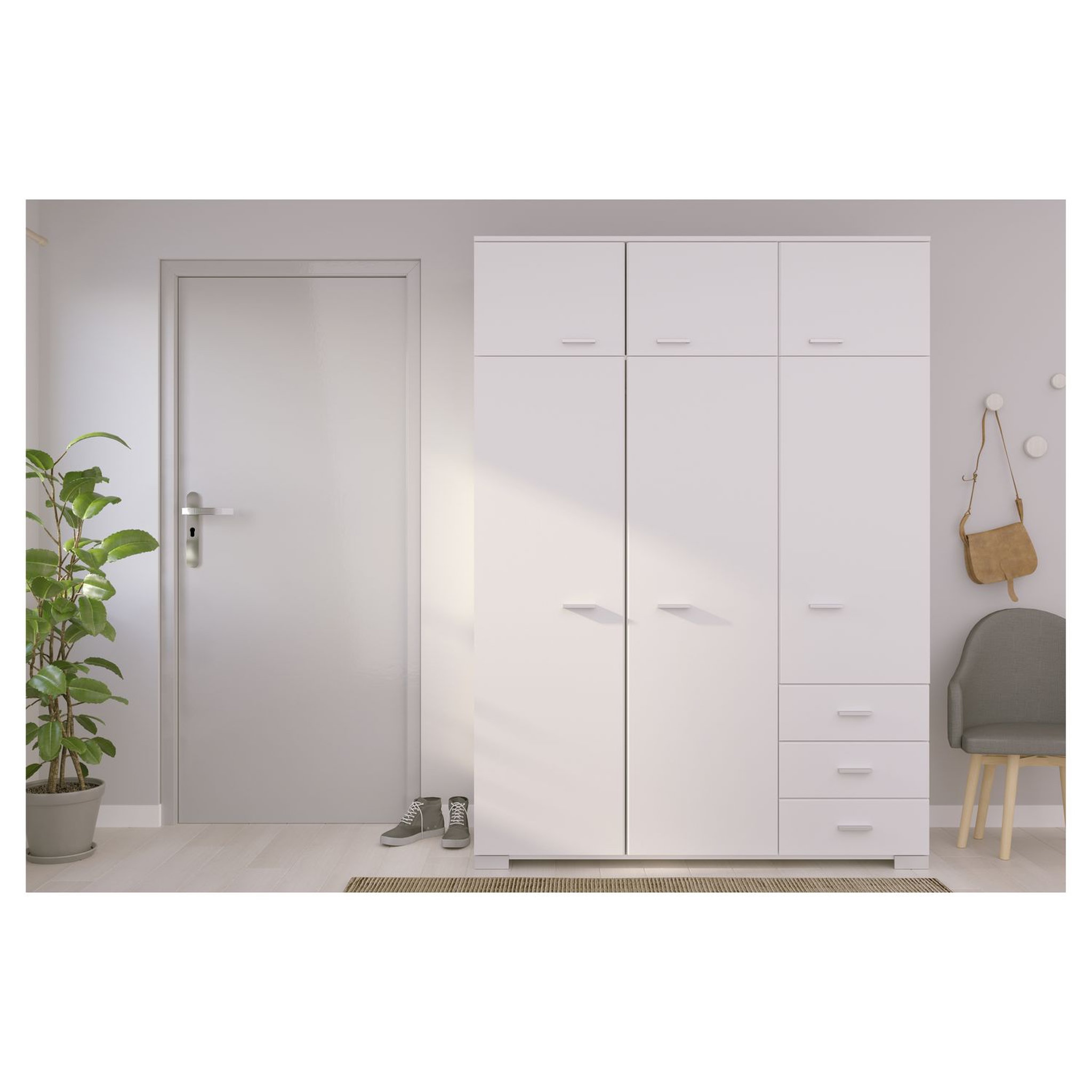 Voir la diapositive 1 : Armoire de chambre 6 portes 3 tiroirs L146cm AXELLE