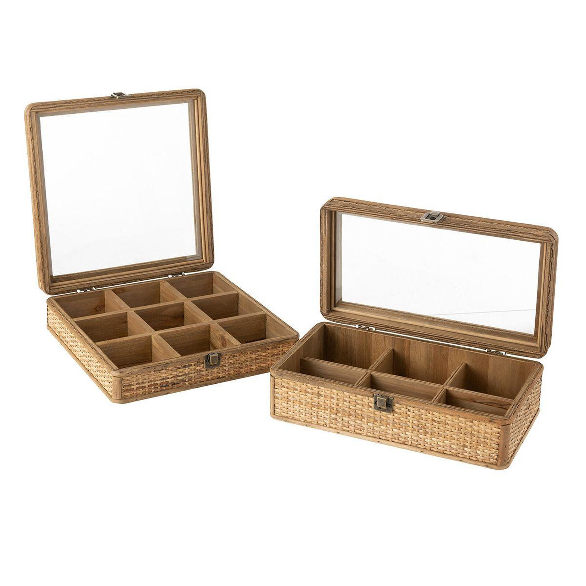 Voir la diapositive 4 : J-LINE Boîte à thé 6 compartiments  rotin  34cm naturel