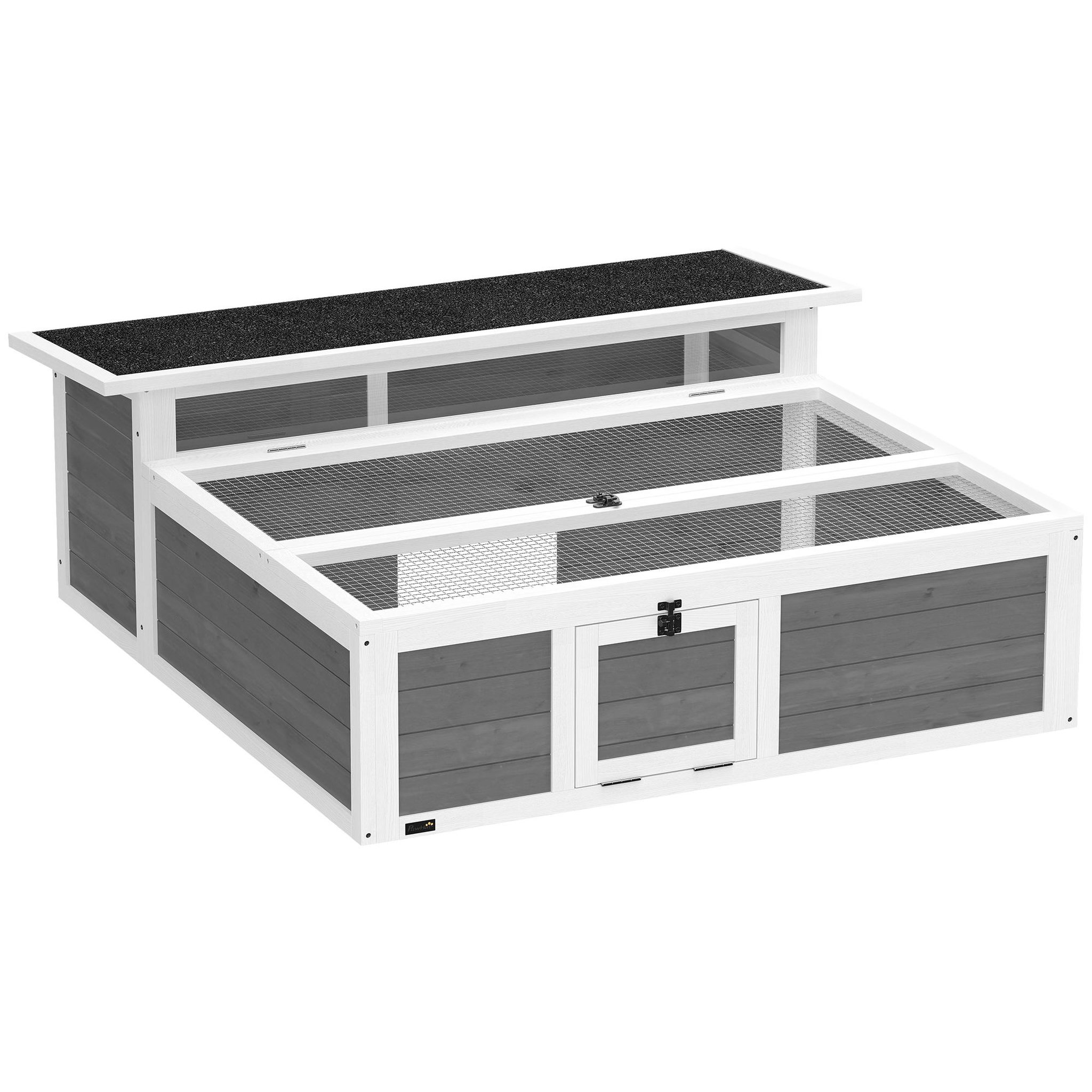 PAWHUT Enclos tortue maison tortue dim. 113x106,5x44cm niche couverte porte blanc gris