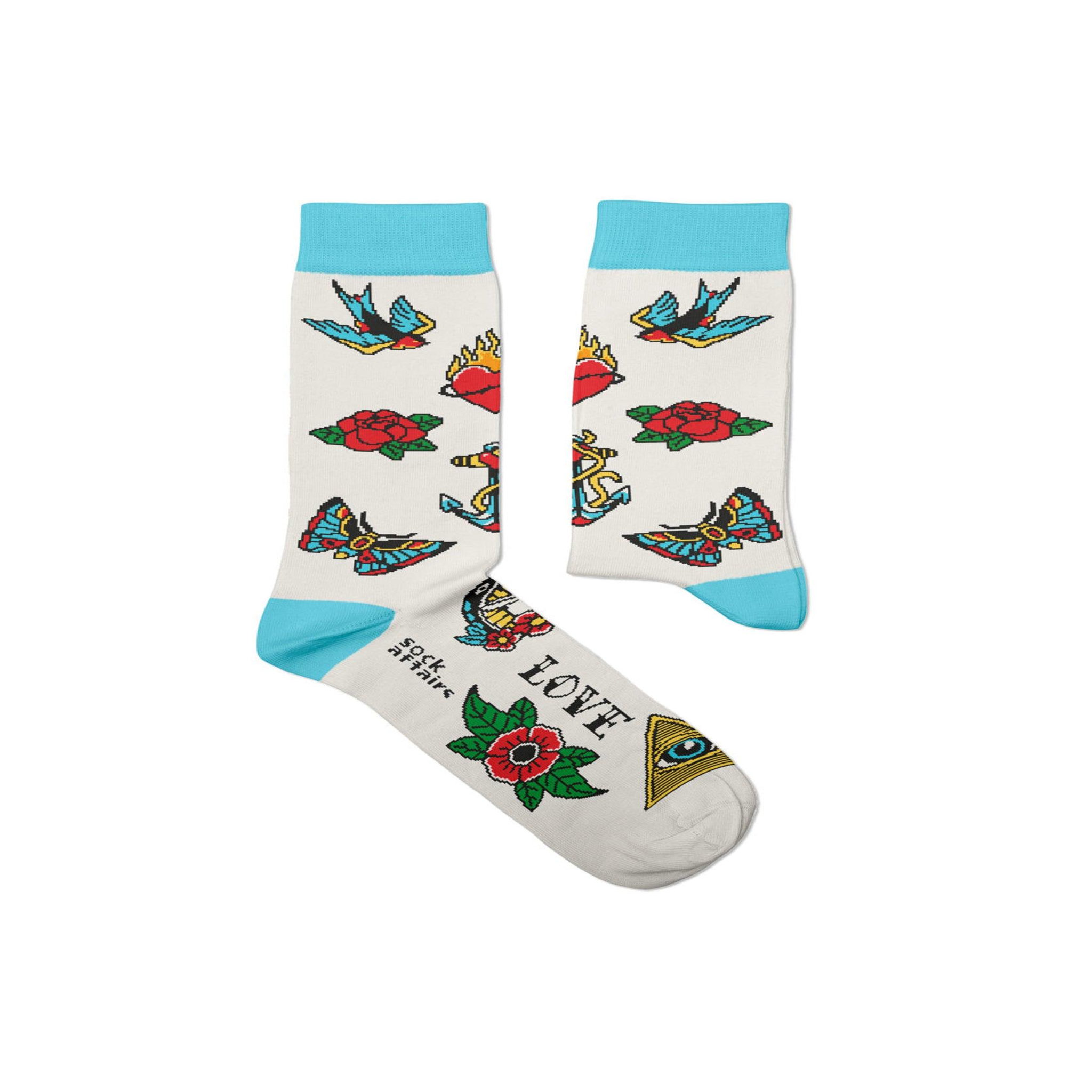SOCK AFFAIRS Chaussettes tatouage symboles romantiques. Coloris disponibles : Blanc