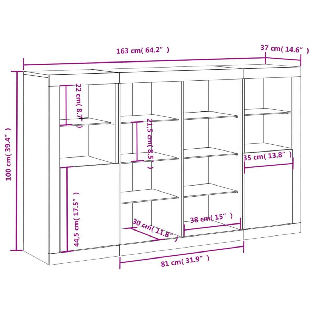 VIDAXL Buffets avec lumieres LED 3 pcs sonoma gris bois d'ingenierie