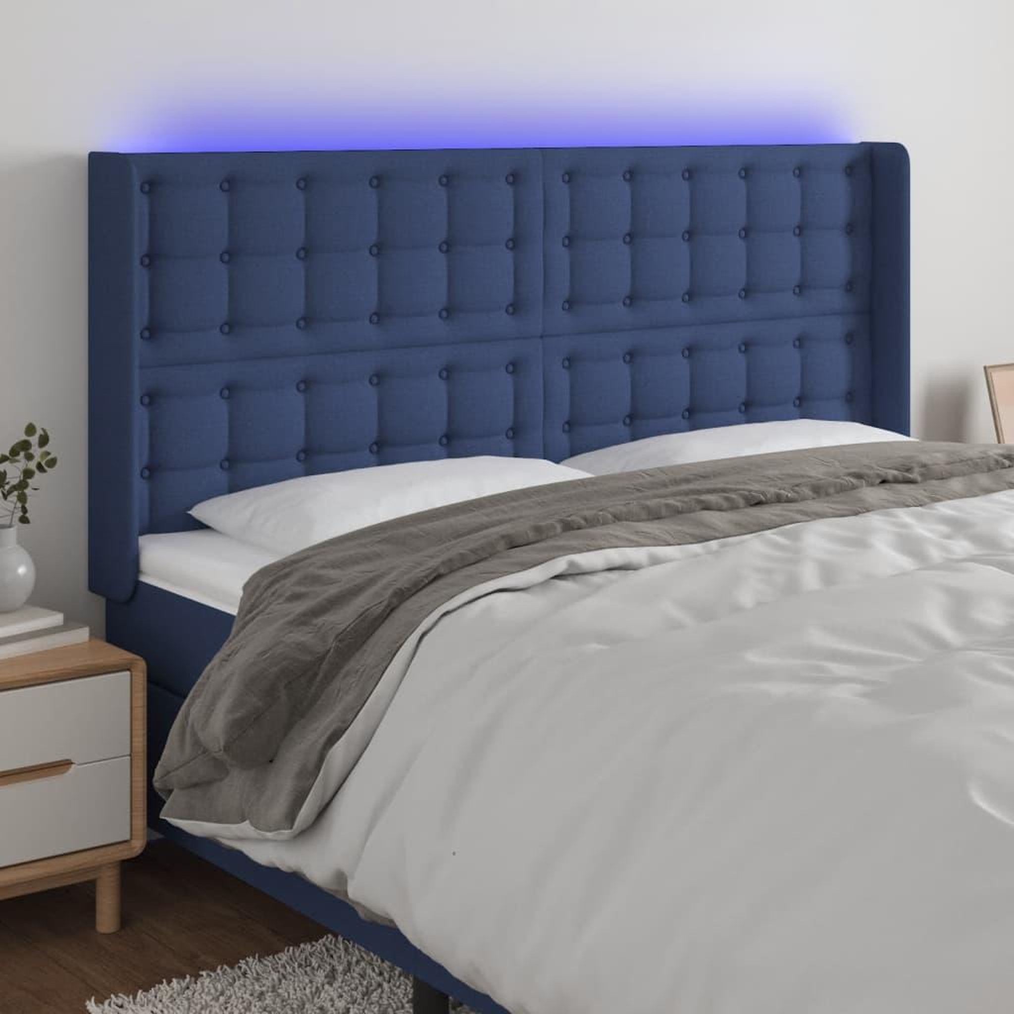 Voir la diapositive 1 : VIDAXL Tete de lit a LED Bleu 163x16x118/128 cm Tissu