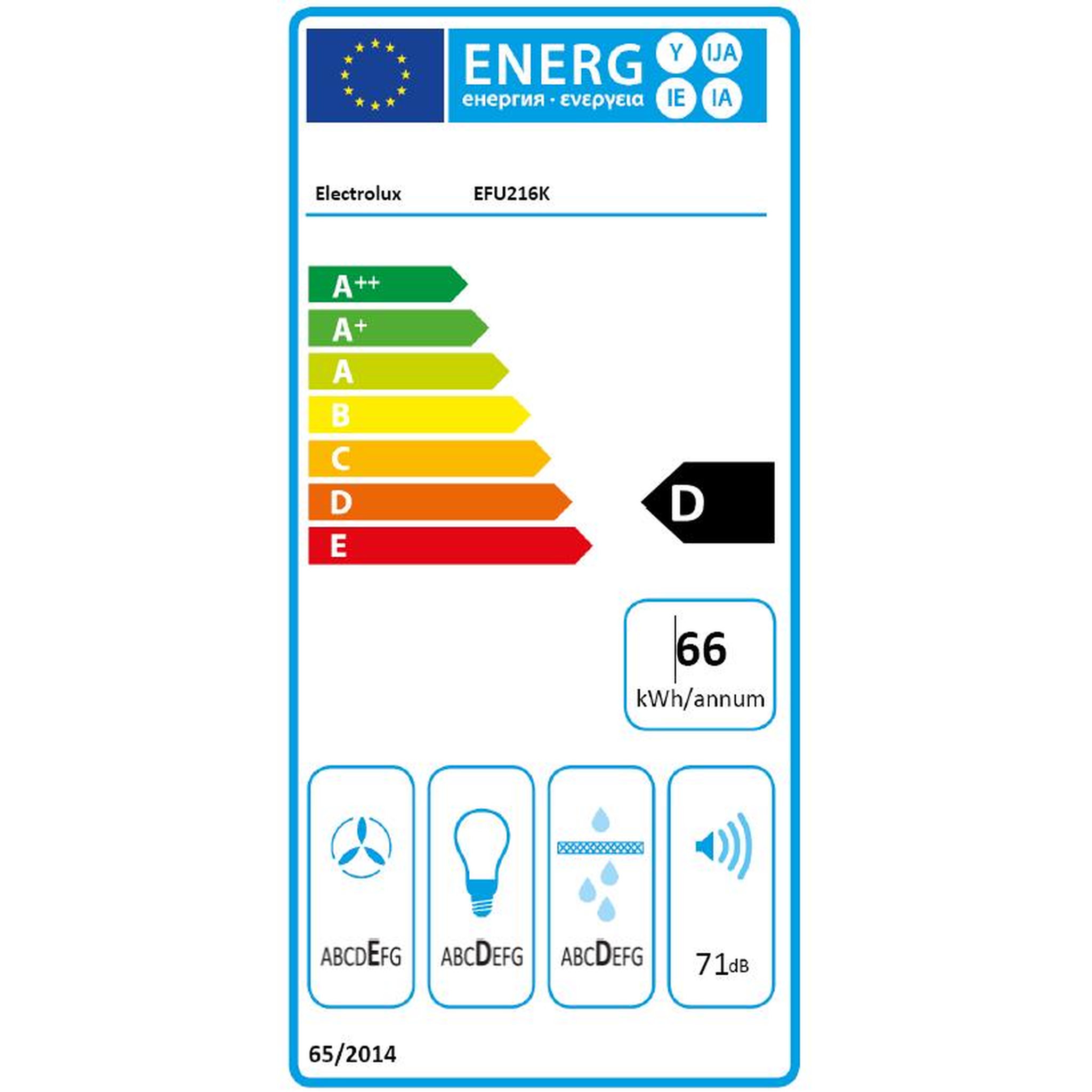 Voir la diapositive 2 : ELECTROLUX Hotte visière 60cm 272m3/h noir - efu216k