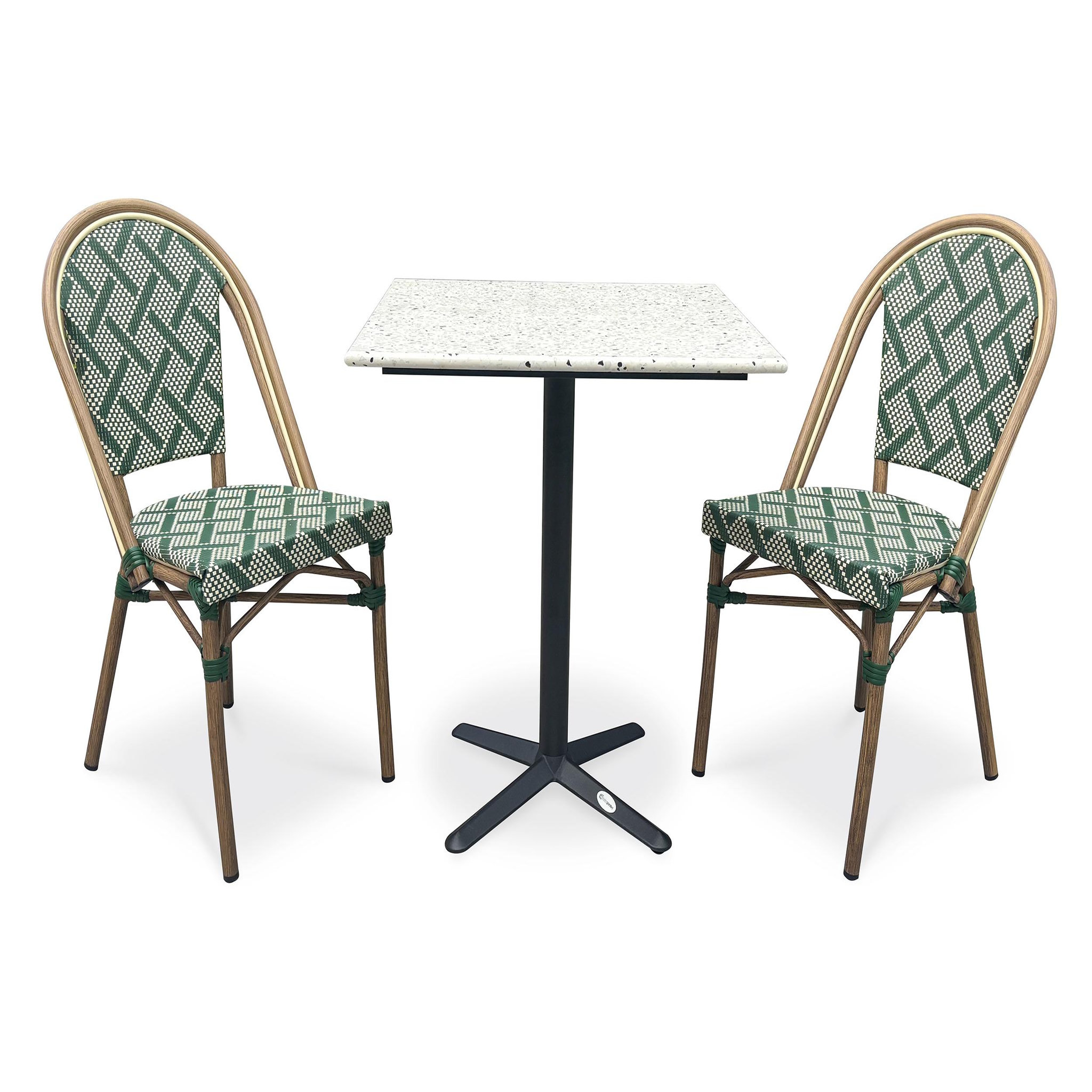 DCB GARDEN Ensemble repas de jardin en acier et plateau terrazzo (2 places)