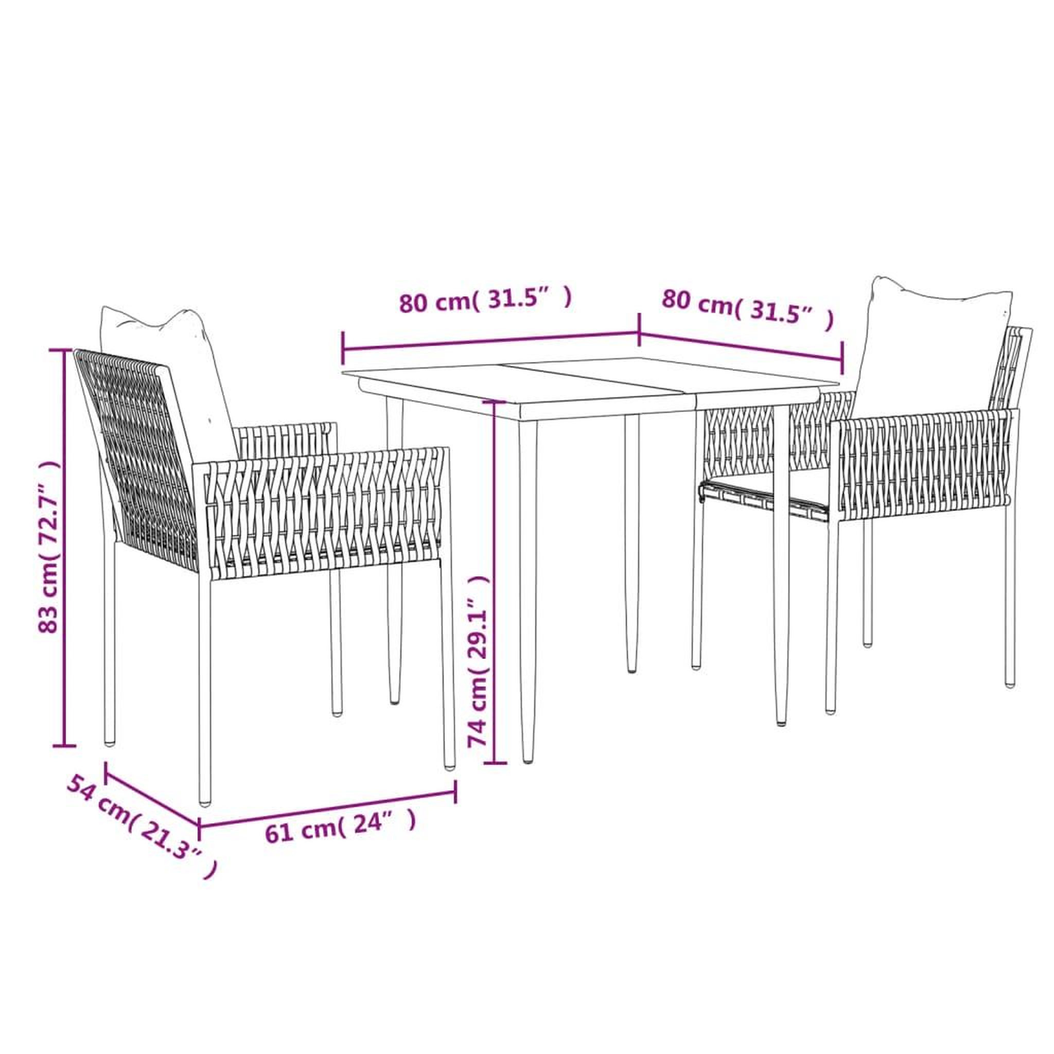 Voir la diapositive 6 : VIDAXL Ensemble a manger de jardin 3 pcs coussins resine tressee acier