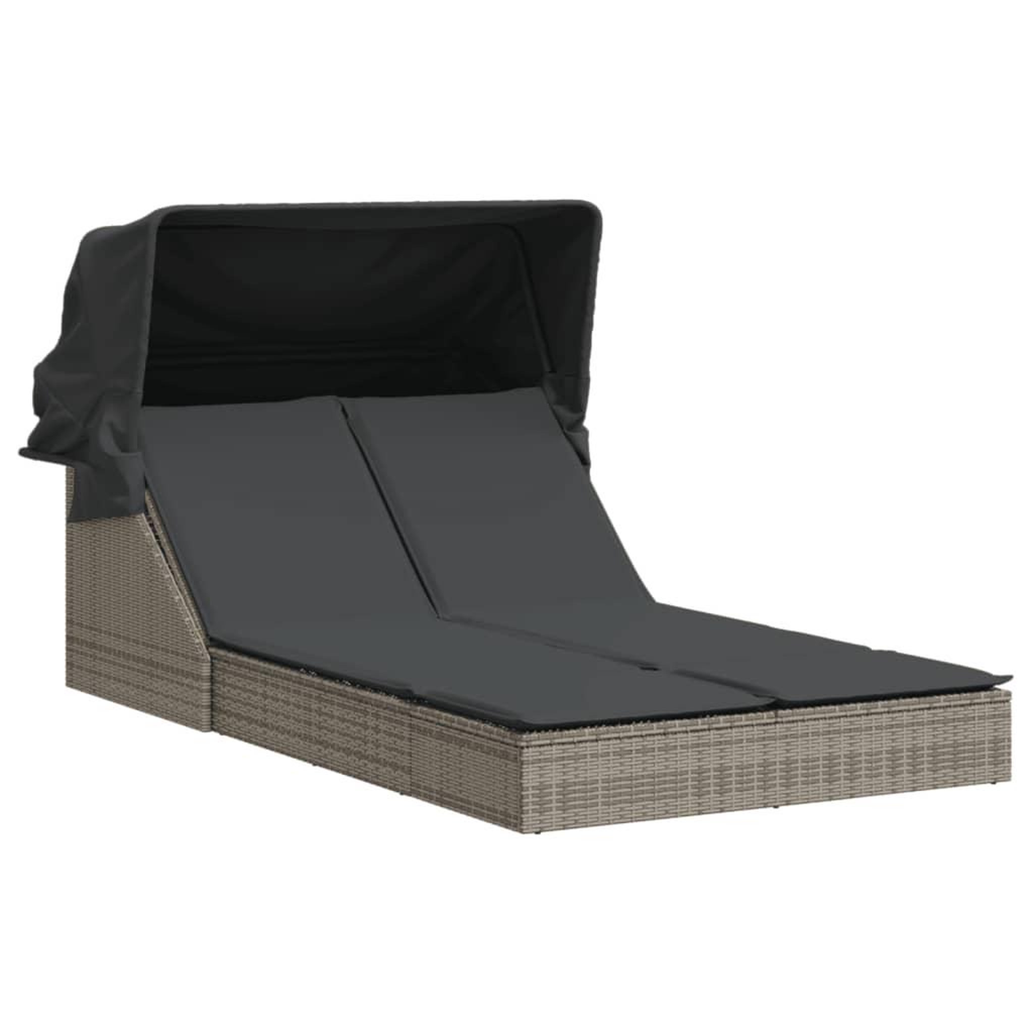 Voir la diapositive 2 : VIDAXL Chaise longue double et auvent et coussins gris resine tressee