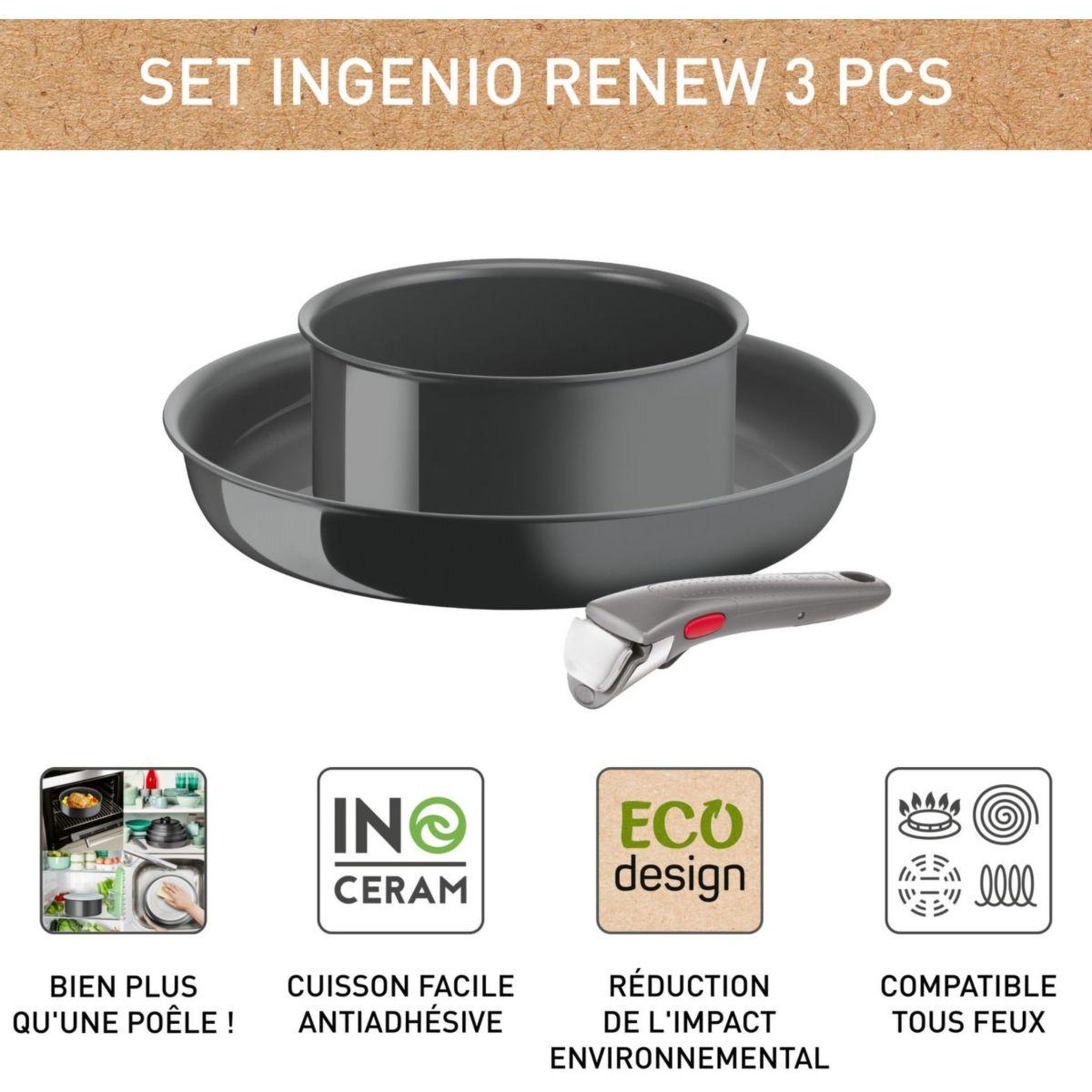 Voir la diapositive 4 : TEFAL Batterie de cuisine Ingenio Renew 3pcs L2609302