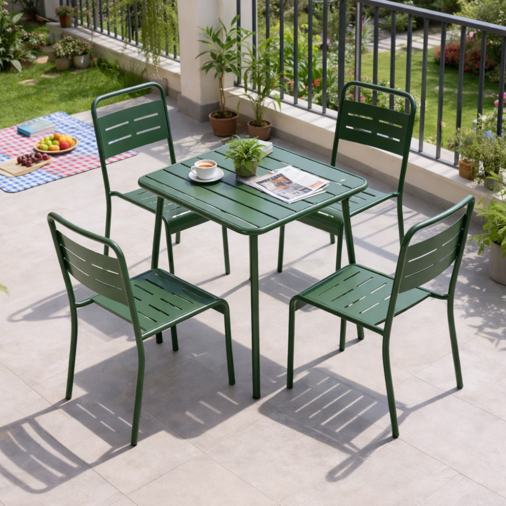 Voir la diapositive 5 : CONCEPT USINE Table carrée 4 places 70x70cm vert bergame