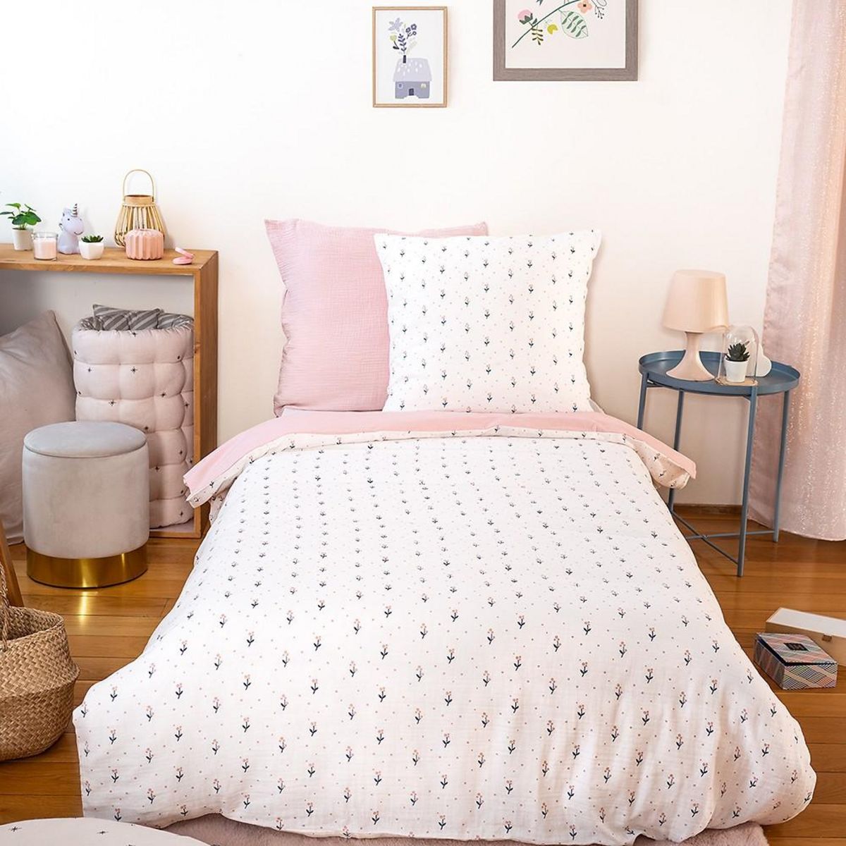 Home collection Parure housse de couette 2pcs 140x200cm 100%gaze de coton 57fils liberty