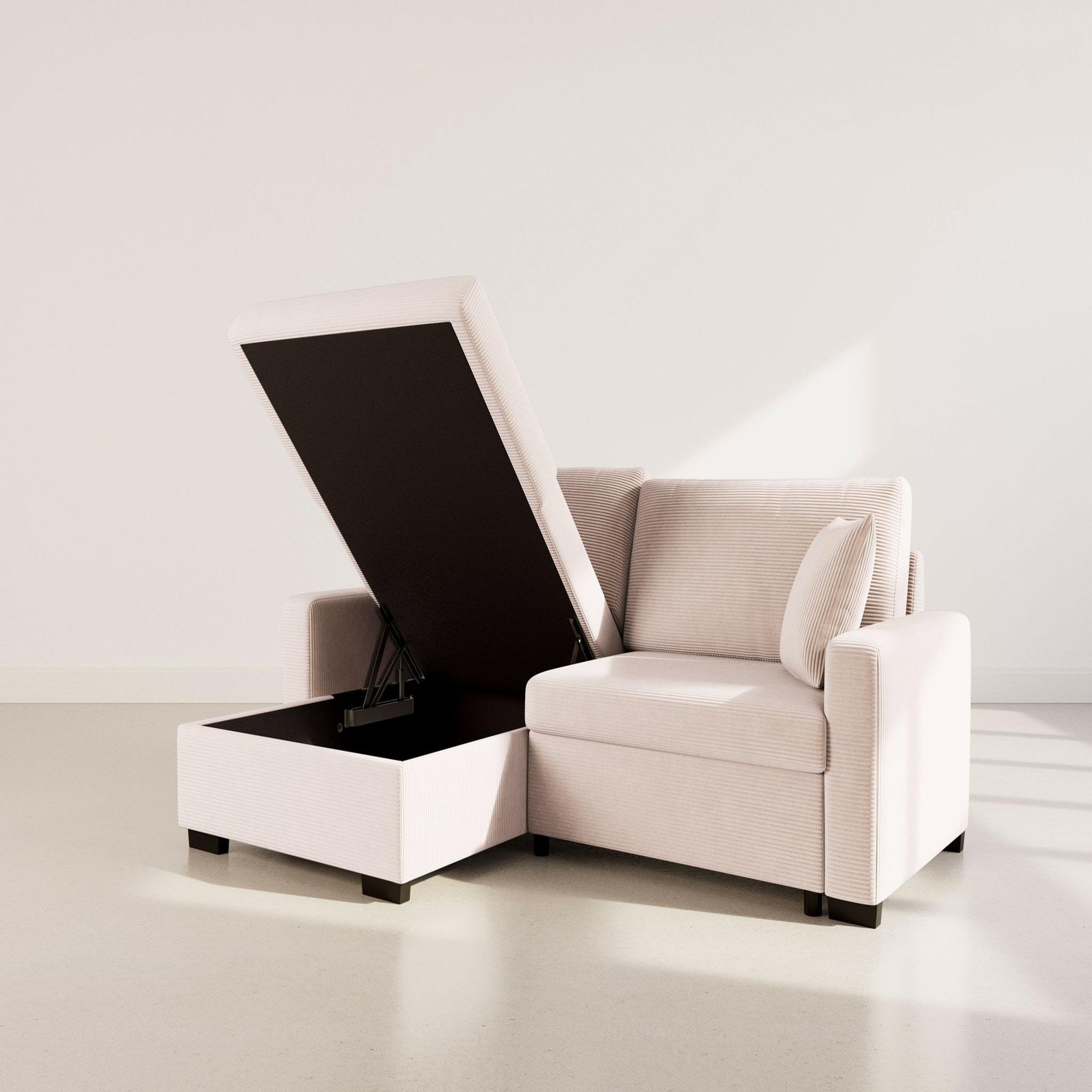 Voir la diapositive 5 : BEST MOBILIER Gisele - canapé d'angle réversible 4 places convertible avec large méridienne et coffre en velours côtelé