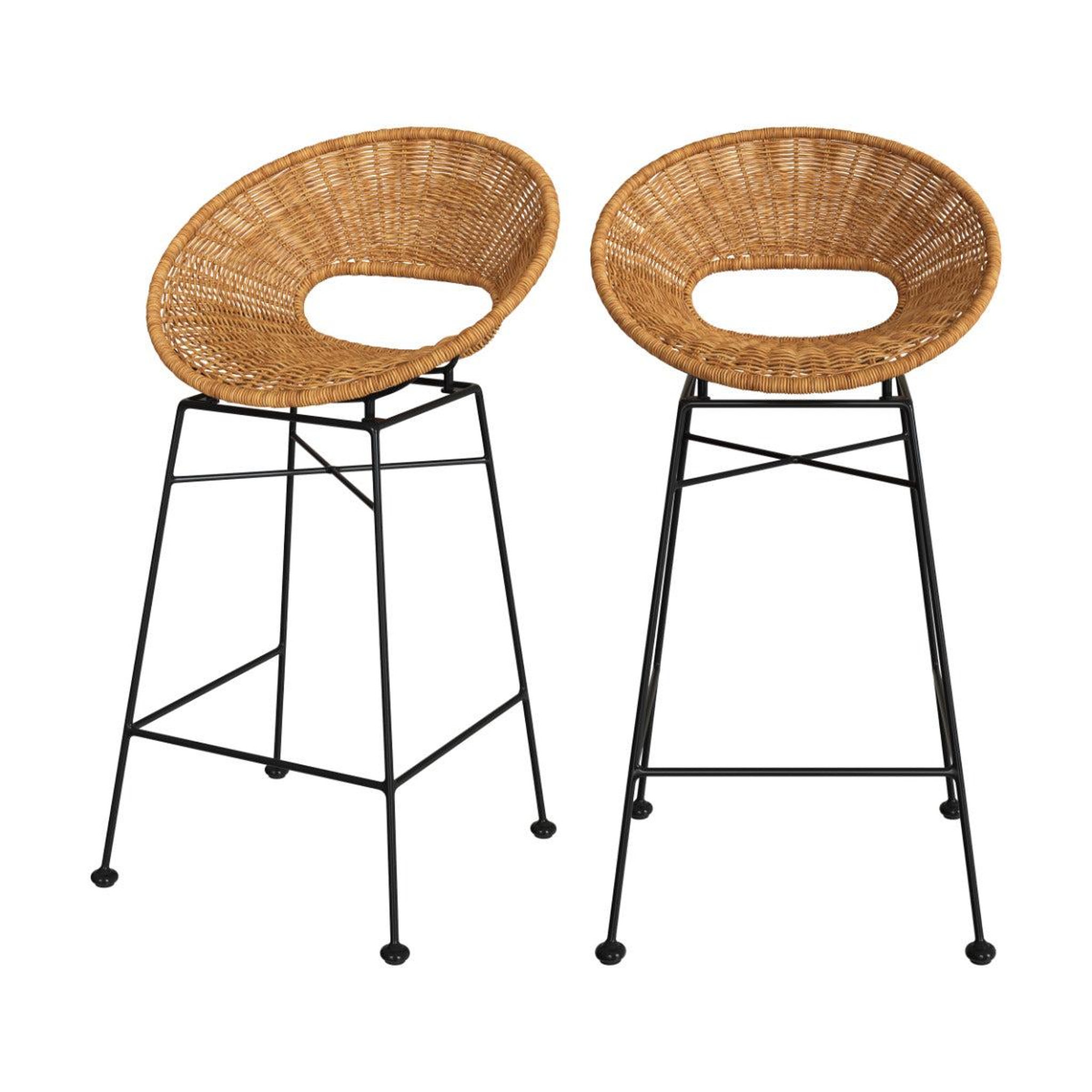 MAISON PAVANE Lot de 2 tabourets pour îlot central 65 cm en résine tressée-rava