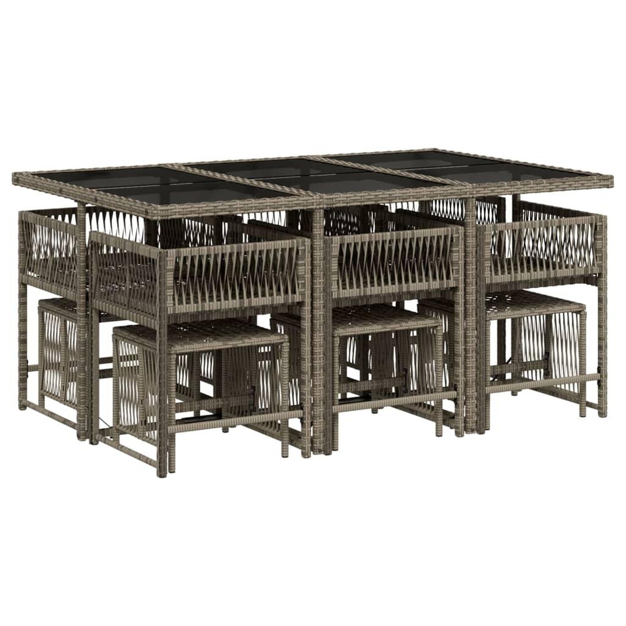 Voir la diapositive 3 : VIDAXL Ensemble a manger de jardin 11pcs avec coussins gris poly rotin