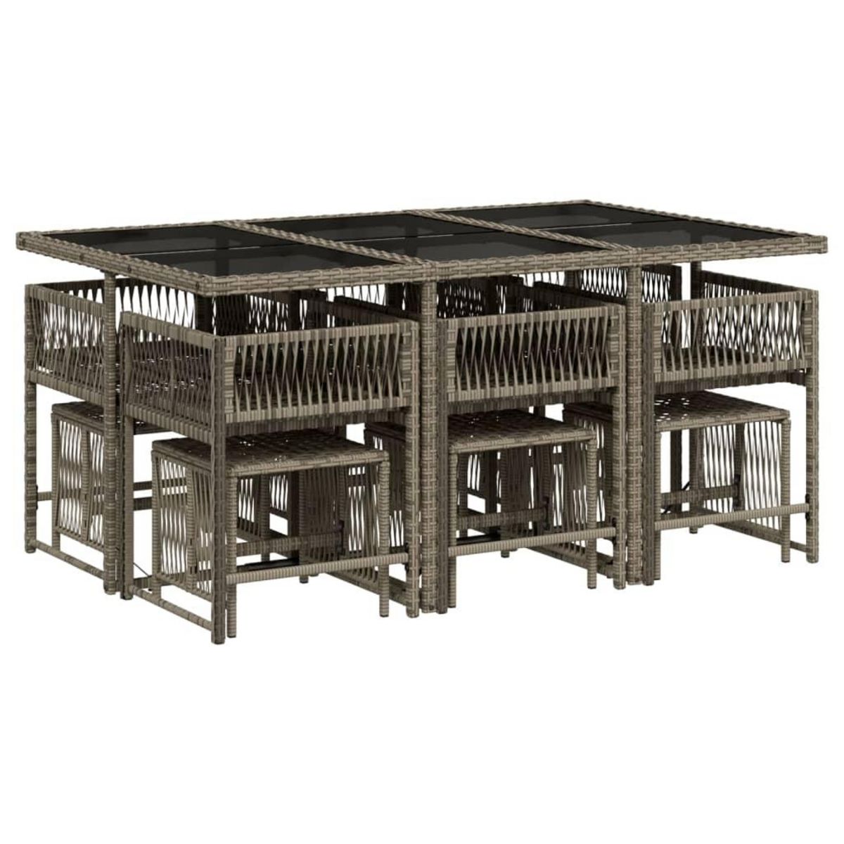 VIDAXL Ensemble a manger de jardin 11pcs avec coussins gris poly rotin