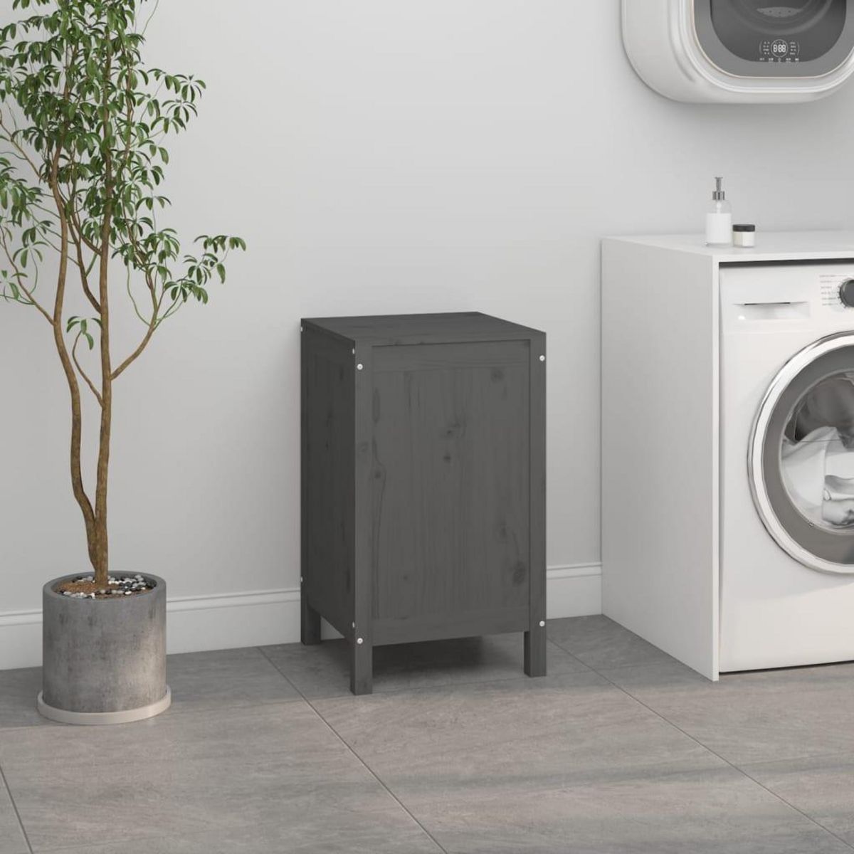 VIDAXL Boîte a linge Gris 44x44x76 cm Bois massif de pin