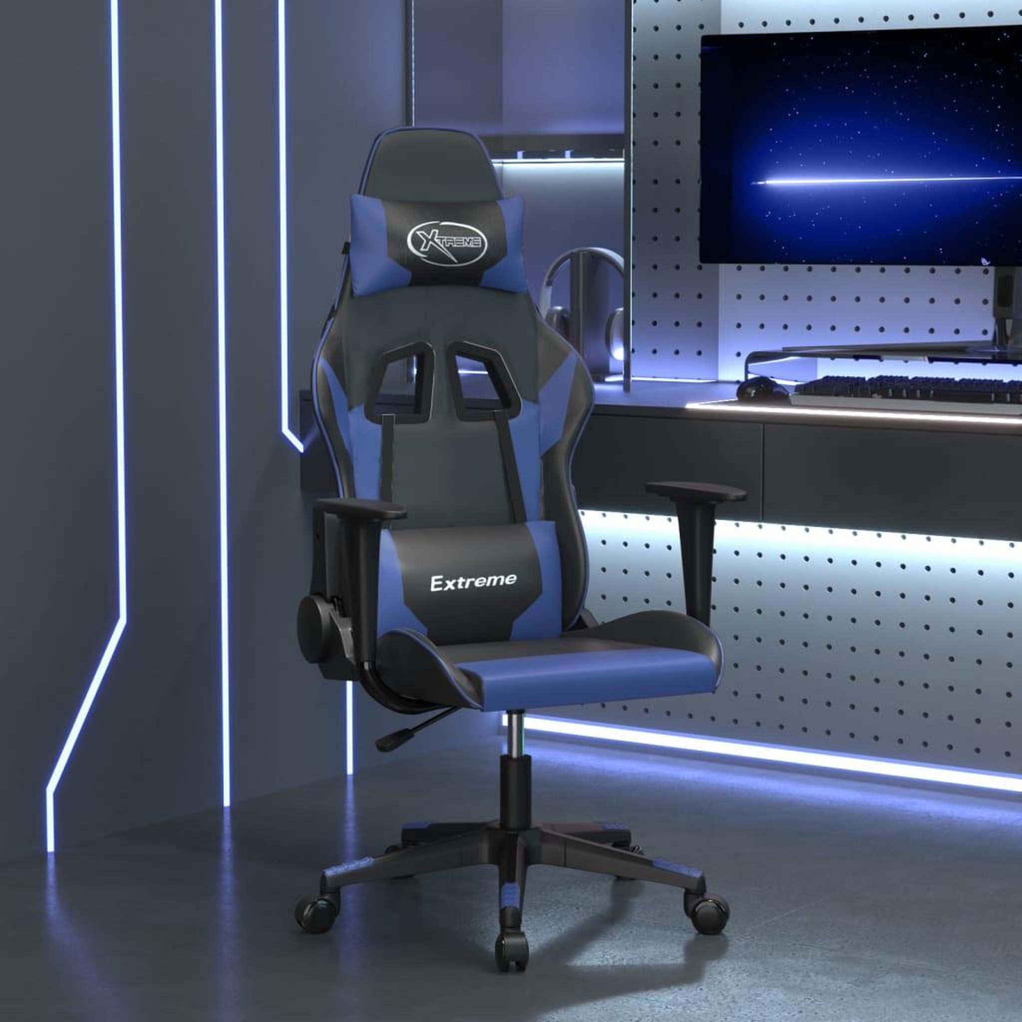 VIDAXL Chaise de jeu de massage Noir et bleu Similicuir