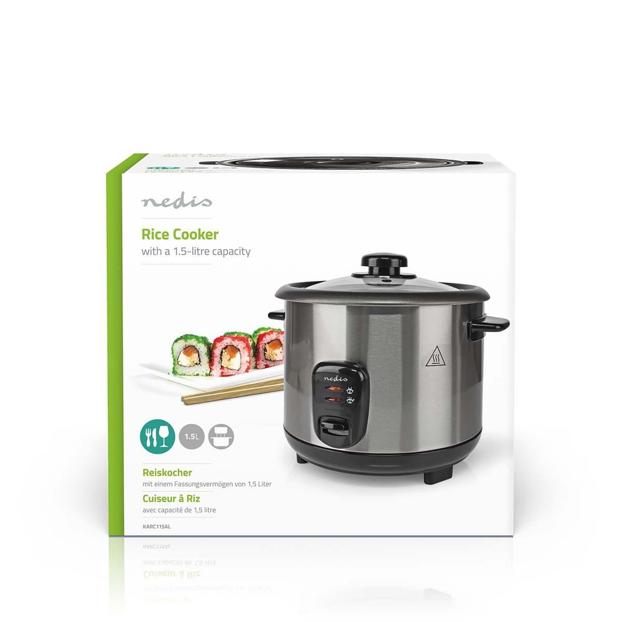 Voir la diapositive 4 : NEDIS Cuiseur à Riz 1.5 Litres 500W Bol amovible Acier inoxydable anti-adhésif NEDIS