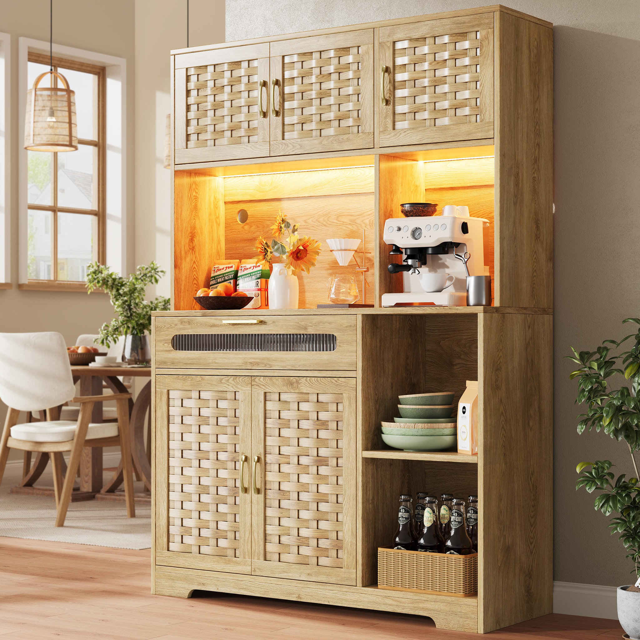 Voir la diapositive 4 : MERAX Buffet de cuisine 5 portes 1 tiroir - 120 cm naturel led mdf