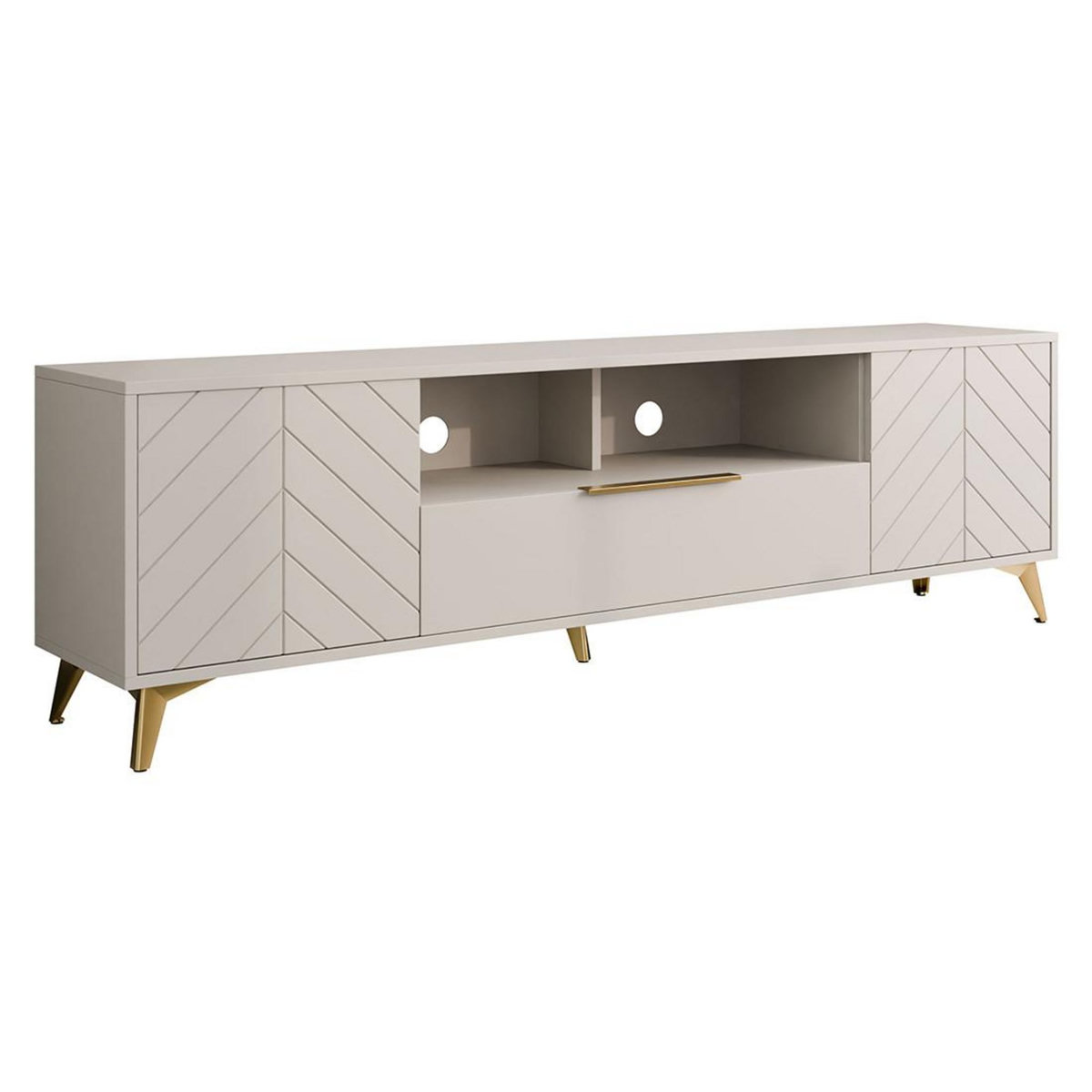 BEST MOBILIER Boccioni - meuble tv - beige - 2 portes, 1 tiroir et 1 niche - 200 cm