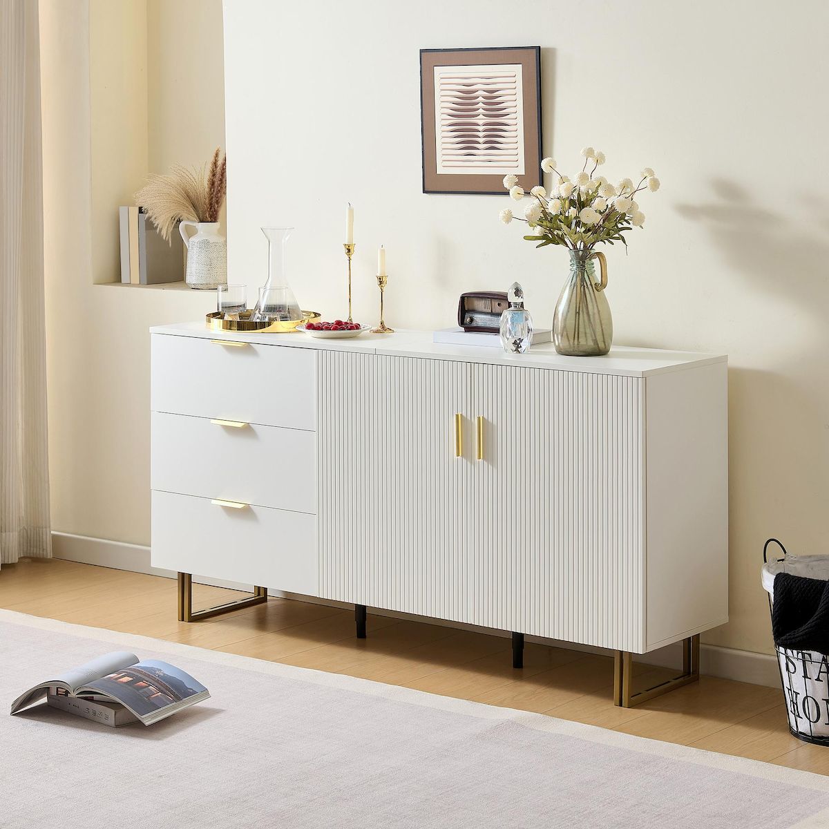 MERAX Buffet 2 porte(s) 3 tiroir(s) - 160 cm blanc mdf