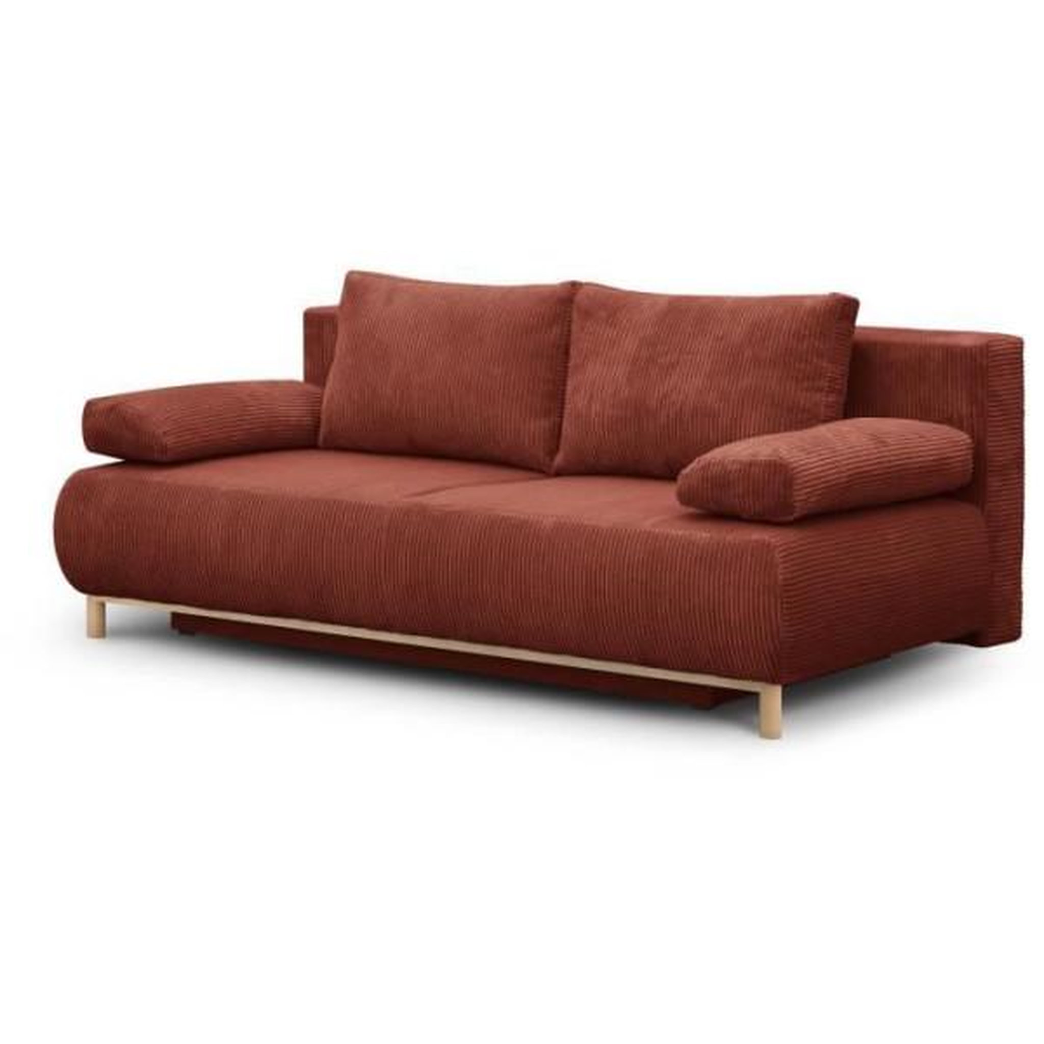 Voir la diapositive 3 : MARKET24 Banquette convertible 3 places MIKA - Velours côtelé Terracotta - Coffre de rangement - L 192 x H 84 x P 93 cm