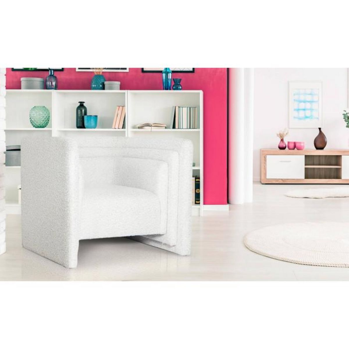 Paris Prix Fauteuil Design Bouclette  Cubia  90cm Crème