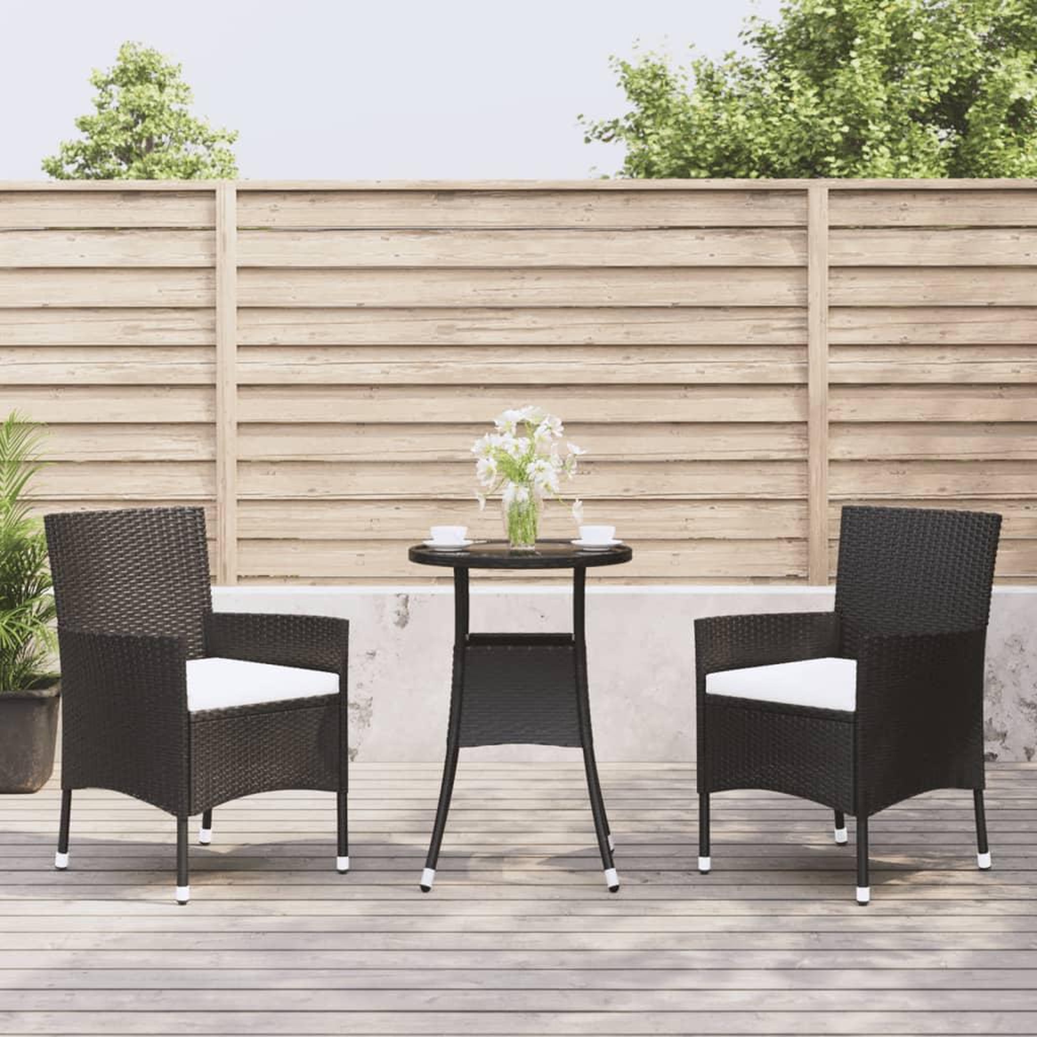 VIDAXL Ensemble de bistro de jardin 3 pcs coussins noir poly rotin