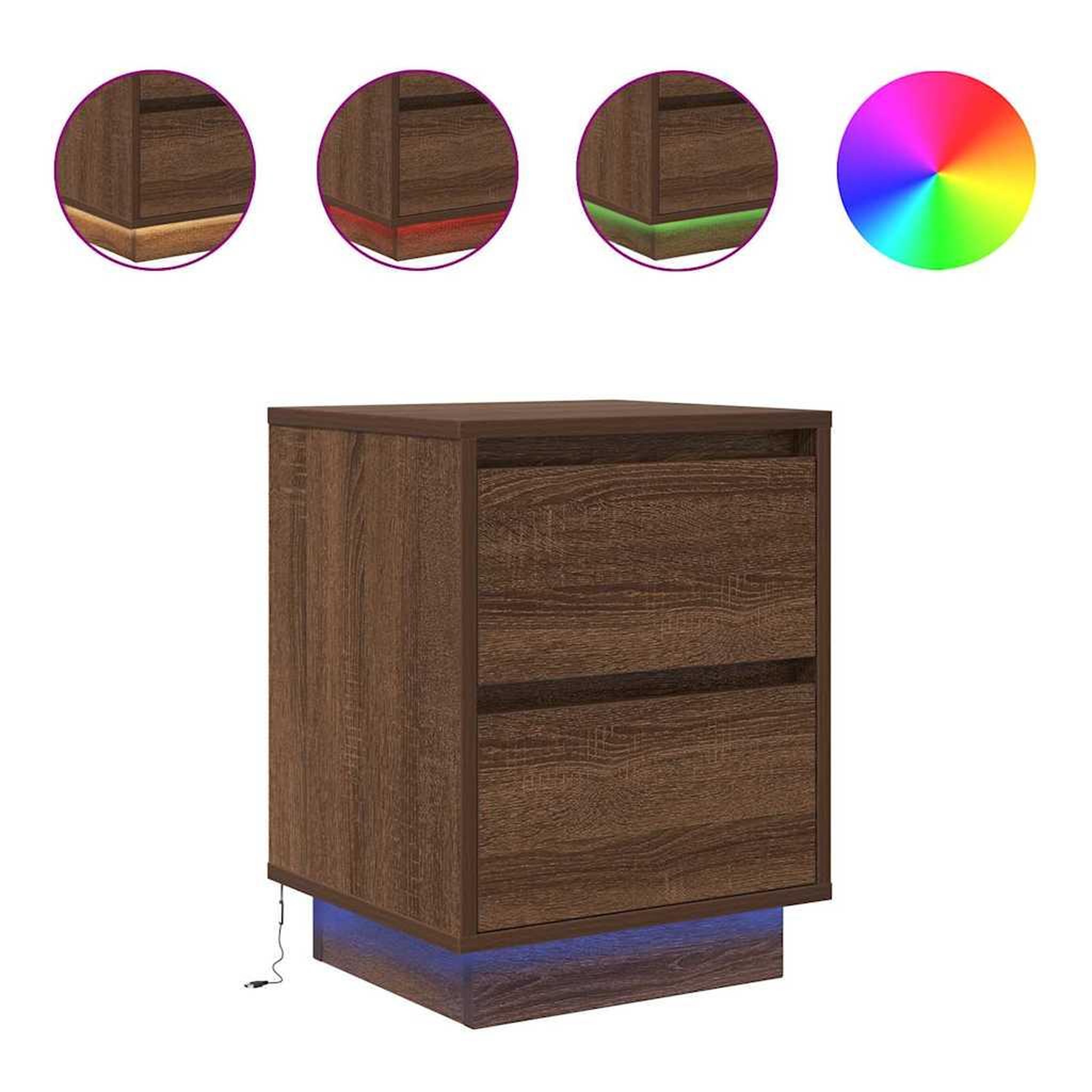 Voir la diapositive 2 : VIDAXL Table de chevet avec lumieres LED chene marron 38x34x50 cm