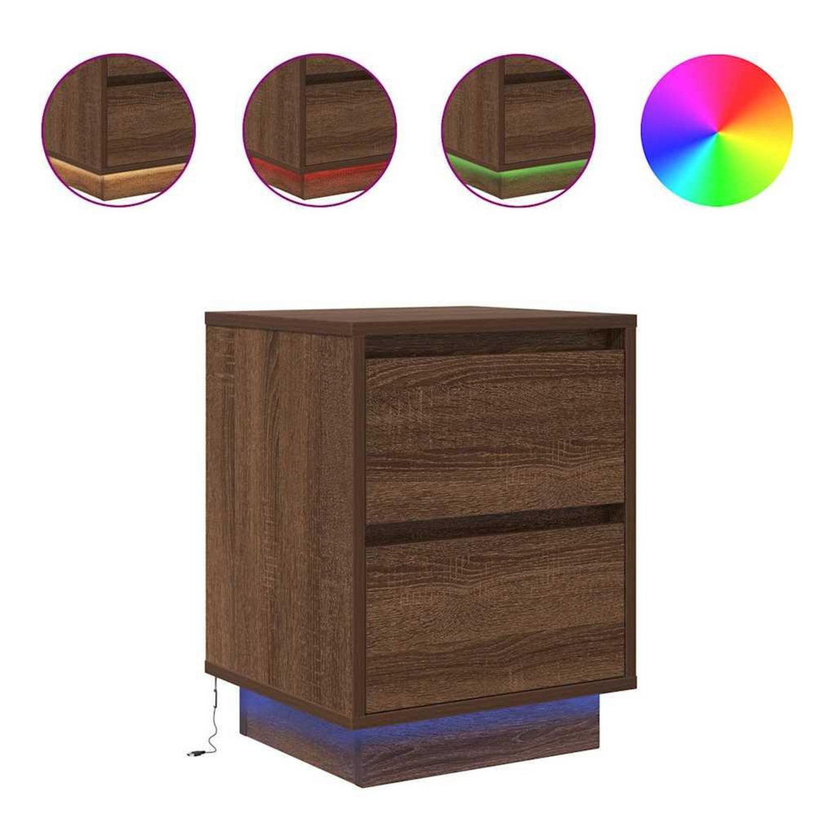 VIDAXL Table de chevet avec lumieres LED chene marron 38x34x50 cm