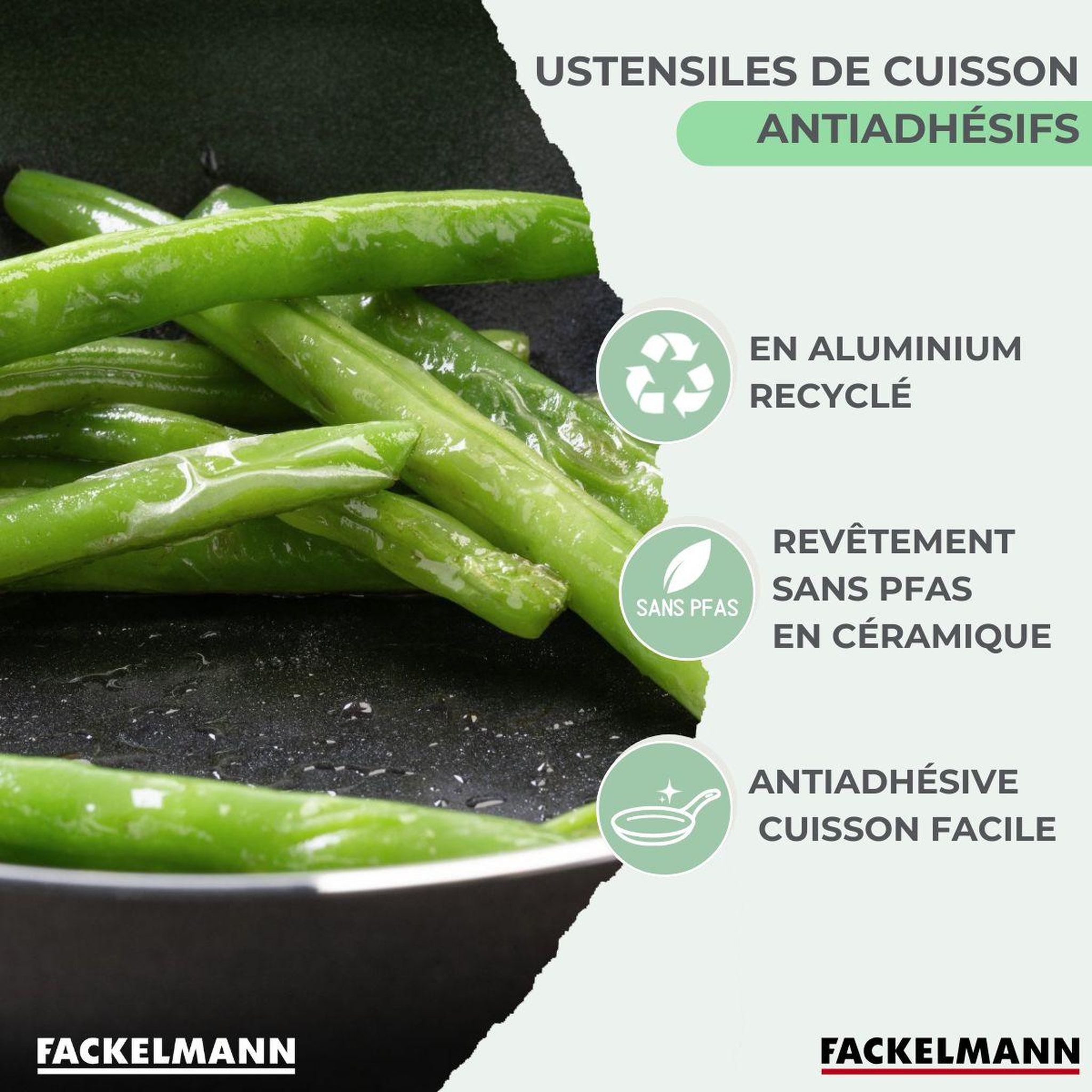 Voir la diapositive 4 : Fackelmann Poêle 16cm et 3 casseroles 16/18/20cm sans pfas fackelmann brandao avec 5 ustensiles vario