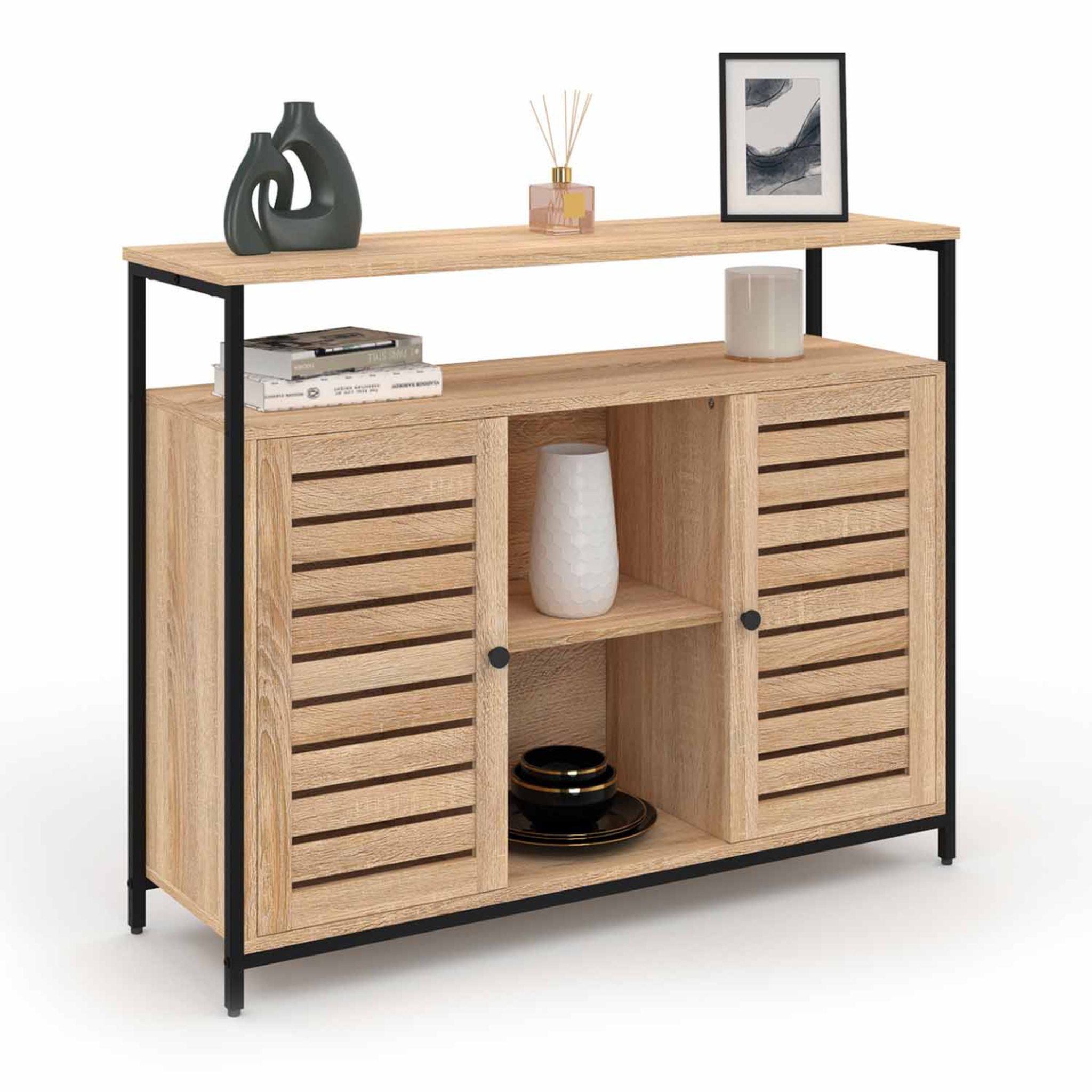 ID MARKET Buffet 2 portes persiennes 100 cm halifax design industriel