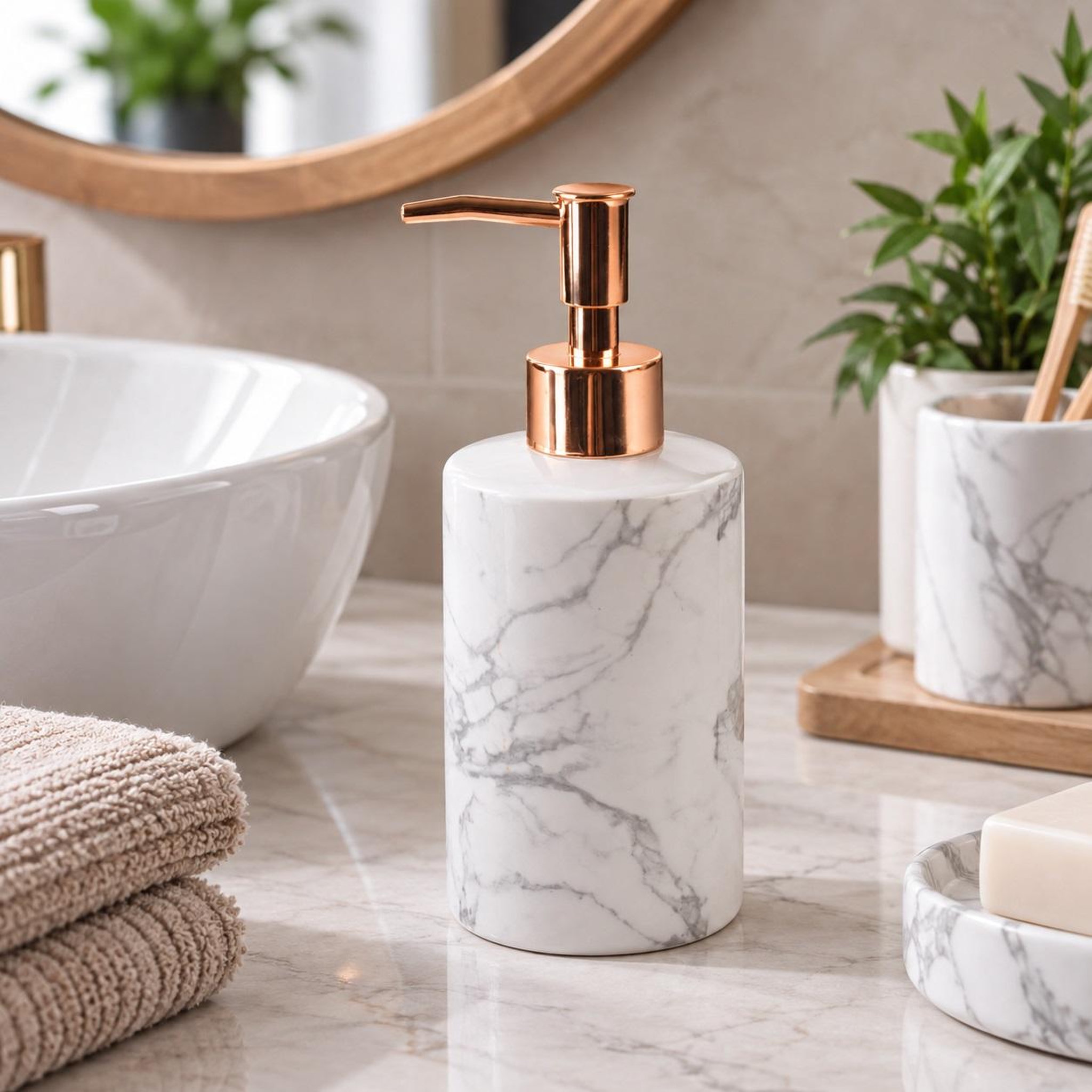Voir la diapositive 2 : Eden Distributeur de savon marbre design et moderne