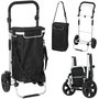 Voir la diapositive 2 : HOMCOM Chariot de courses pliable 3 en 1 sac à bandoulière 40L chariot transport poignée réglable compartiment isotherme alu noir