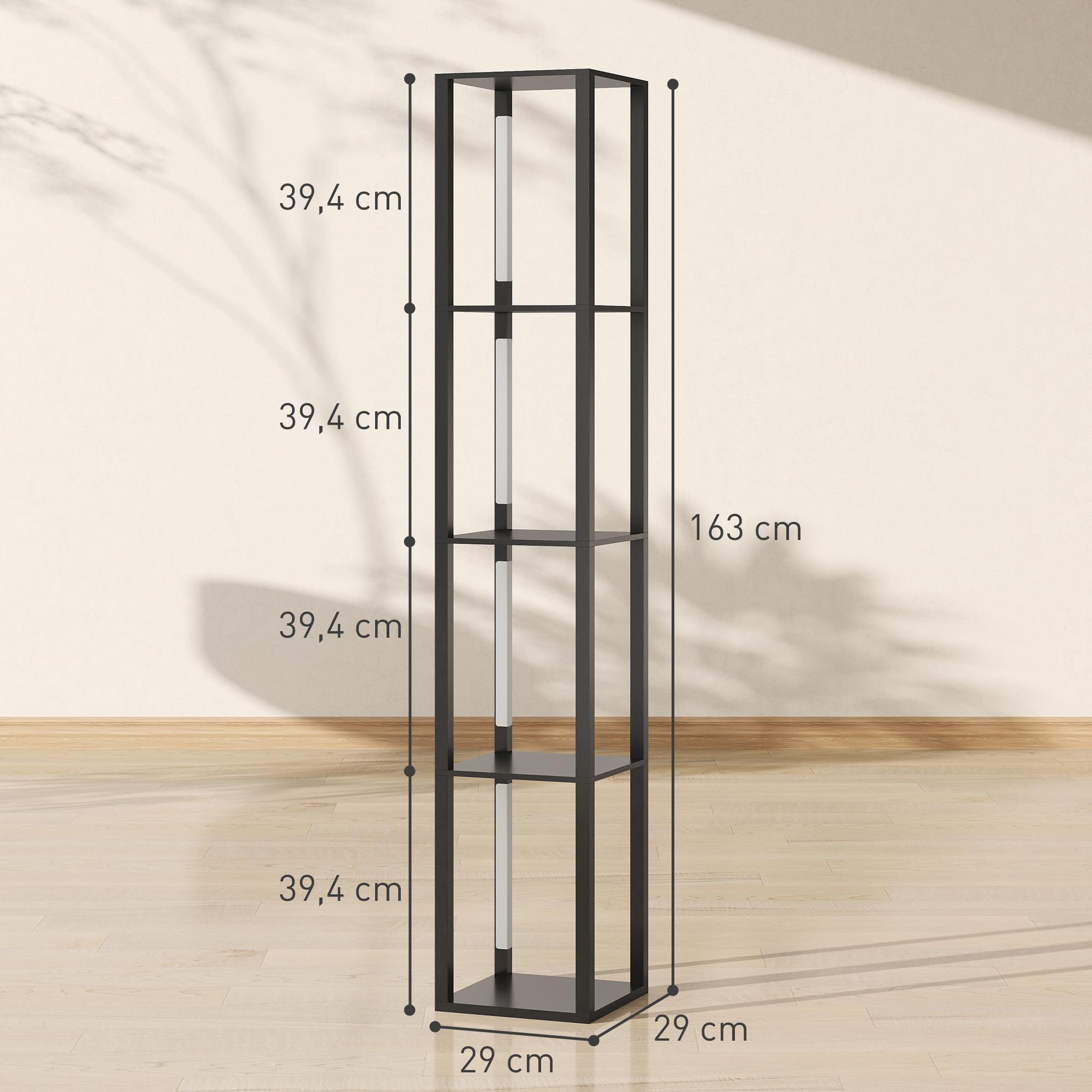 Voir la diapositive 3 : HOMCOM Lampadaire étagères design led h.163 cm 4 niveaux luminosité réglable mdf noir