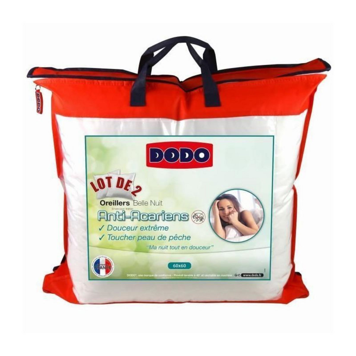 DODO DODO Lot de 2 Oreillers Anti-Acariens Belle Nuit 60x60 cm blanc