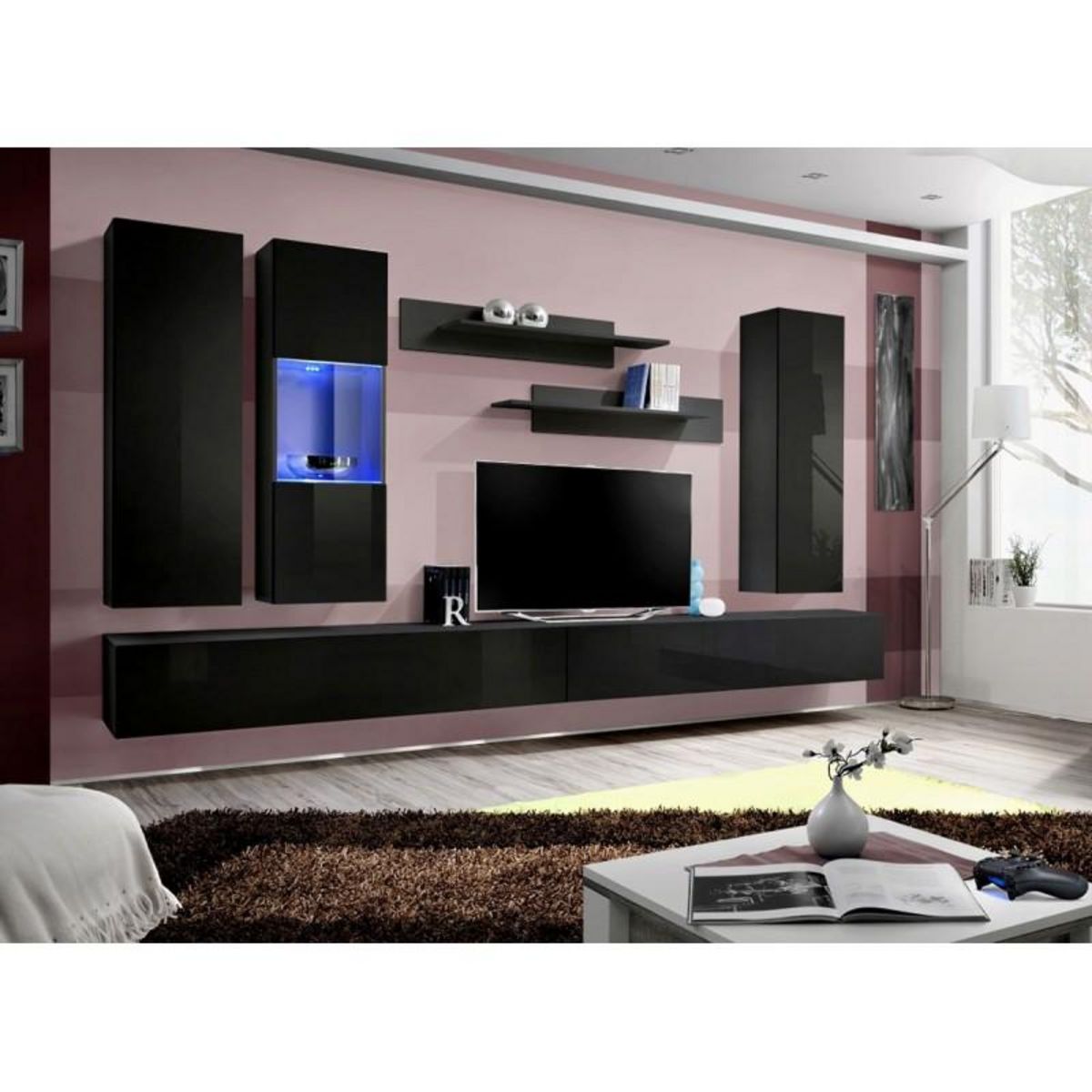 Paris Prix Meuble TV Mural Design  Fly V  320cm Noir