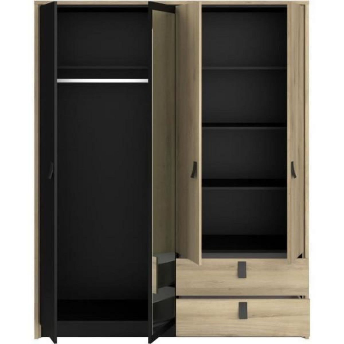PARISOT Armoire - Chene / Noir - 4 portes 2 tiroirs - 162 x 52,1 x 199,2 cm - PARISOT