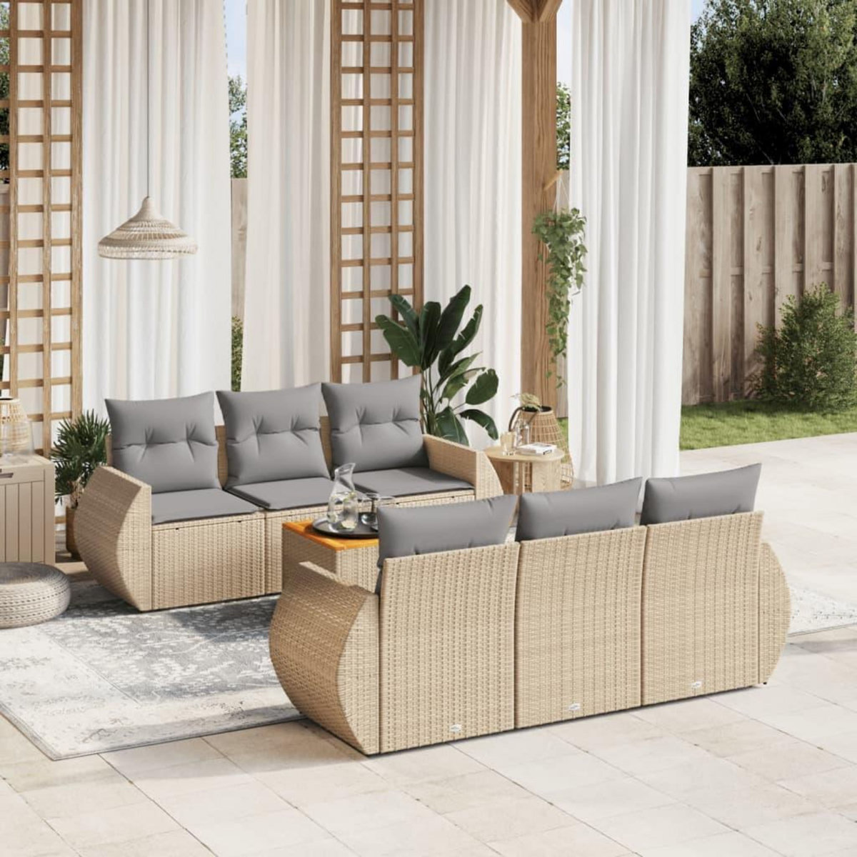 VIDAXL Salon de jardin avec coussins 7 pcs beige resine tressee