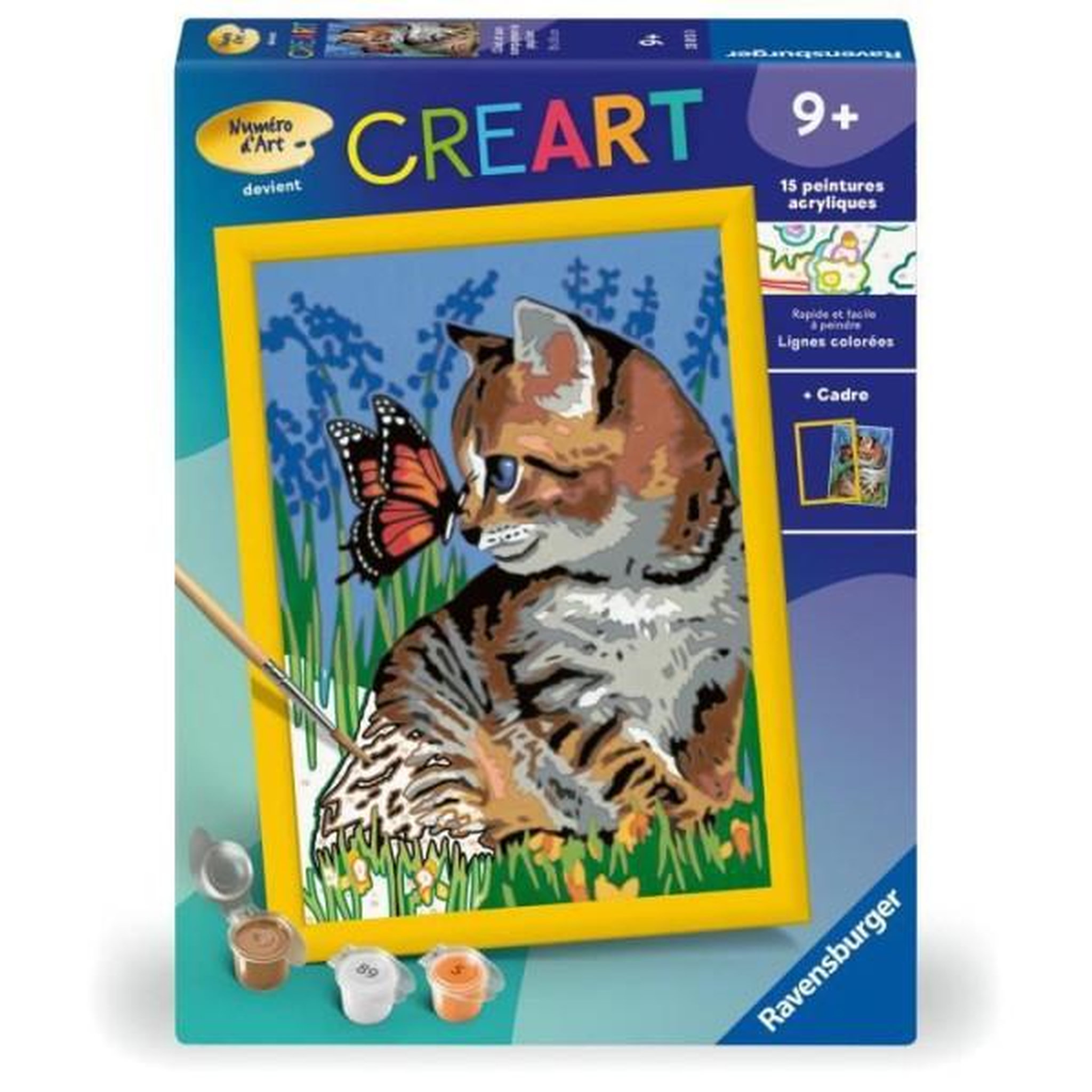 RAVENSBURGER CreArt Kids 18x24cmChat et son compagnon le papillon, Kit de peinture par numéros Numéro d'Art,, Des 9 ans, 25813, Ravensburge