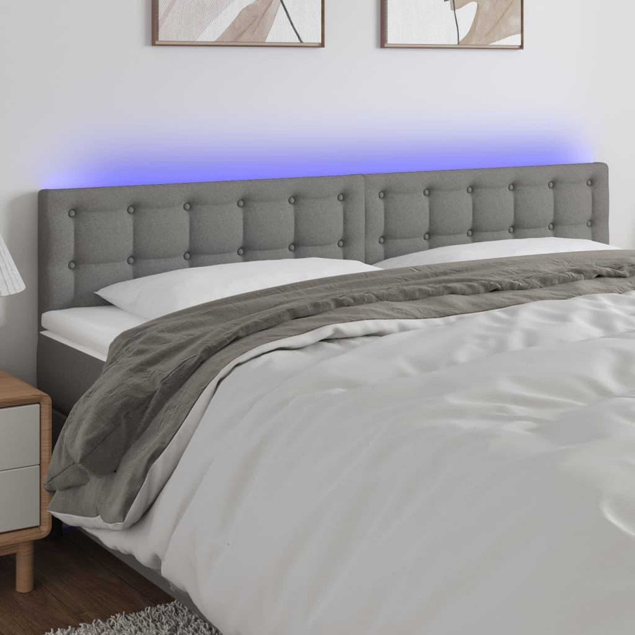Voir la diapositive 1 : VIDAXL Tete de lit a LED Gris fonce 200x5x78/88 cm Tissu