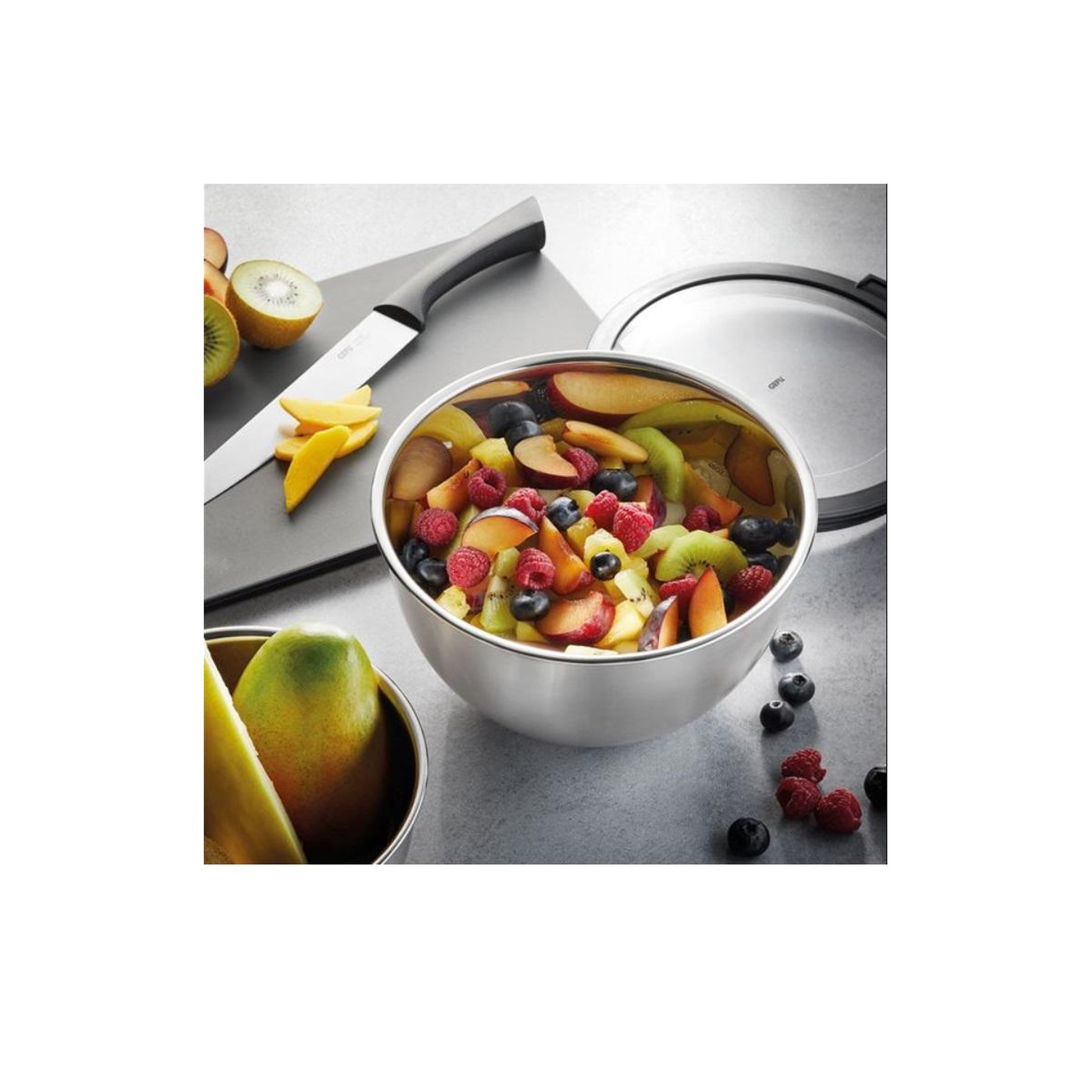 Voir la diapositive 5 : GEFU Lot de 3 saladiers 1l/2,5l/4,5l avec couvercle hermétique inox - 89430